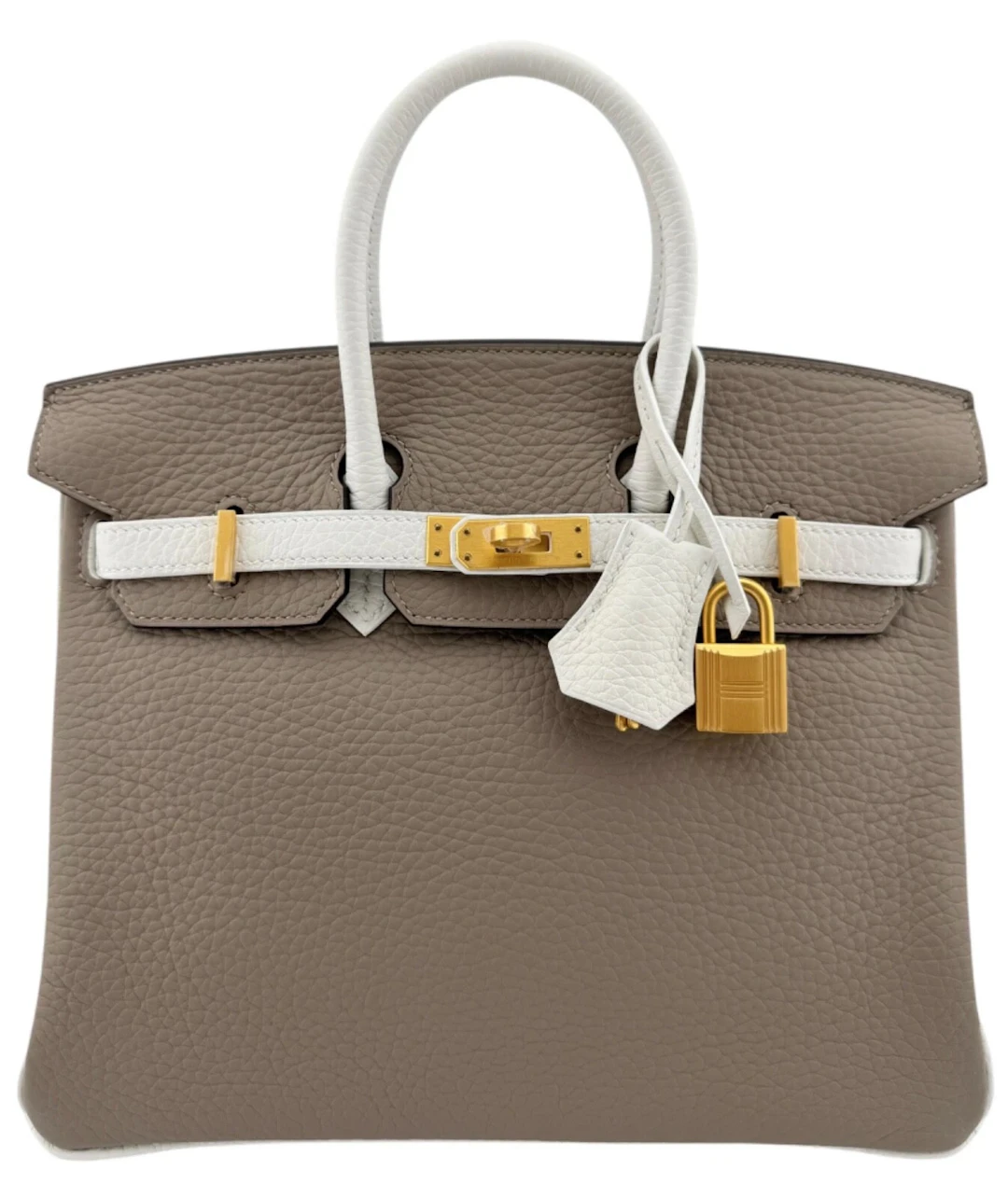 Gris Tourterelle and White Clemence HSS Birkin 25 Brushed Gold Hardware, 2023