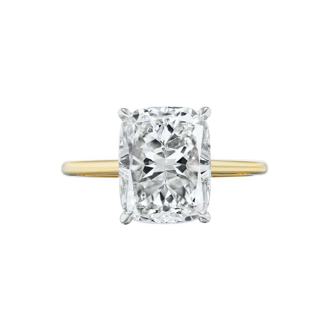 Platinum, Gold and 4.02ct Cushion Shape Diamond Solitaire Engagement Ring