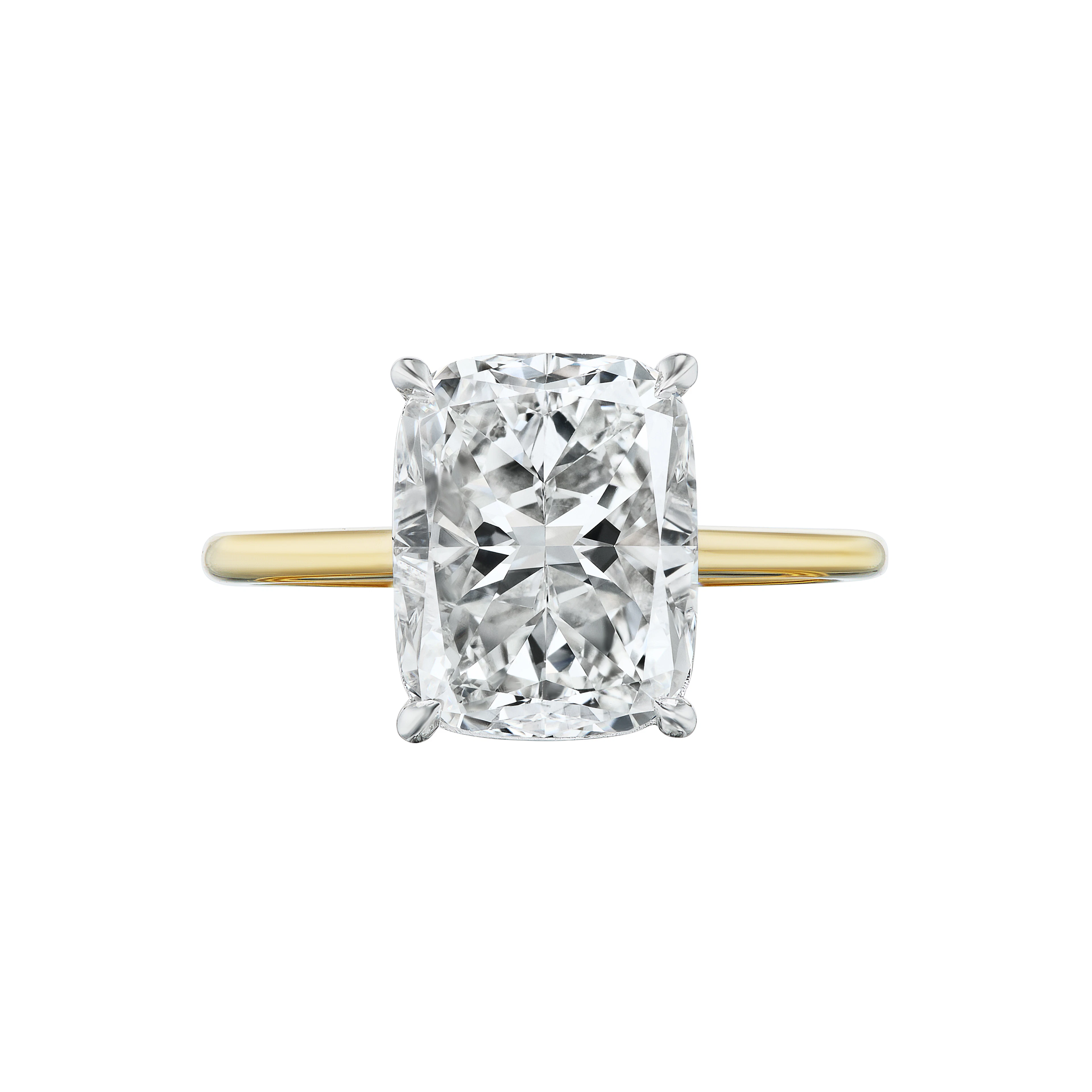 Platinum, Gold and 4.02ct Cushion Shape Diamond Solitaire Engagement Ring