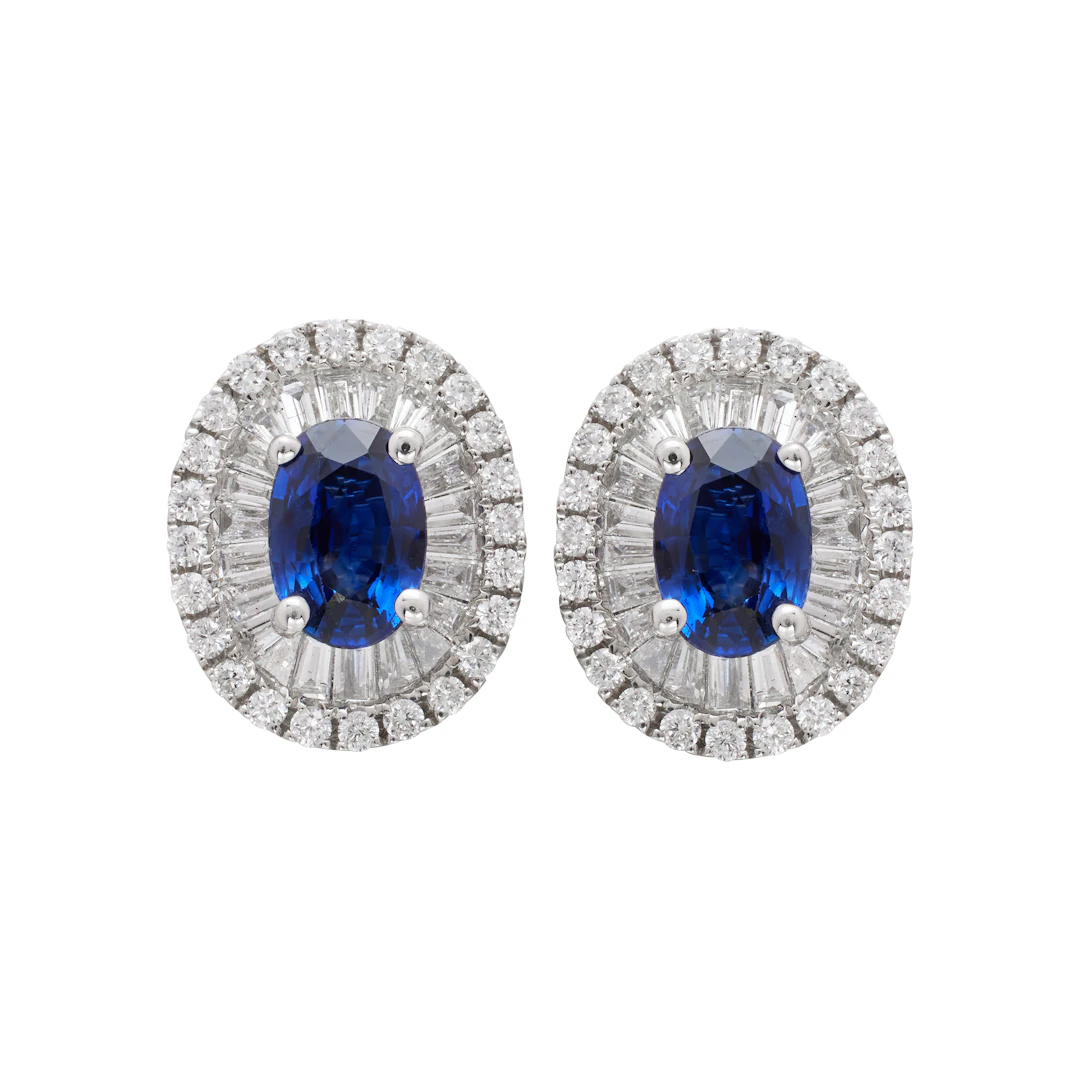 White Gold, 1.05ctw Sapphire and Diamond Stud Earrings