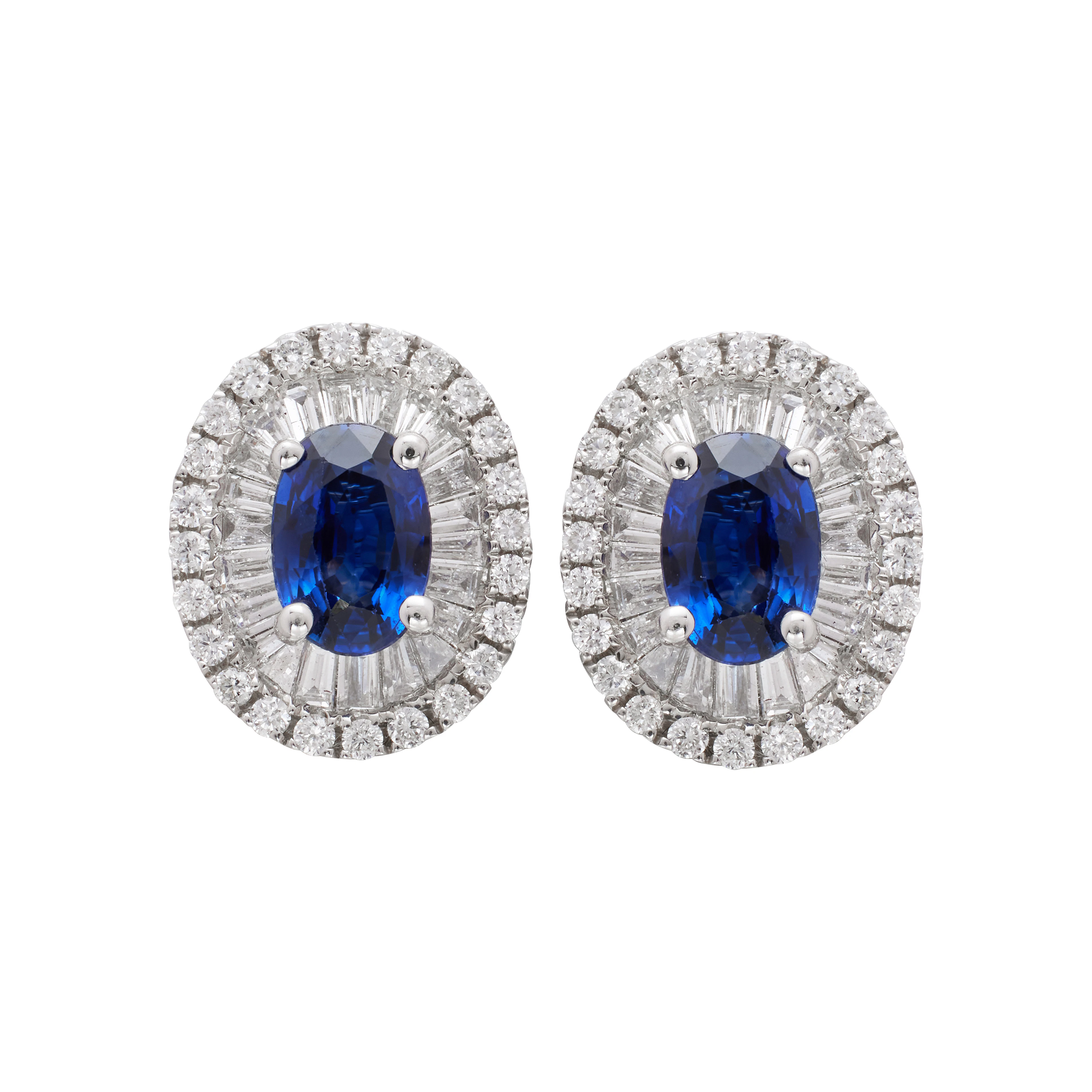 White Gold, 1.05ctw Sapphire and Diamond Stud Earrings