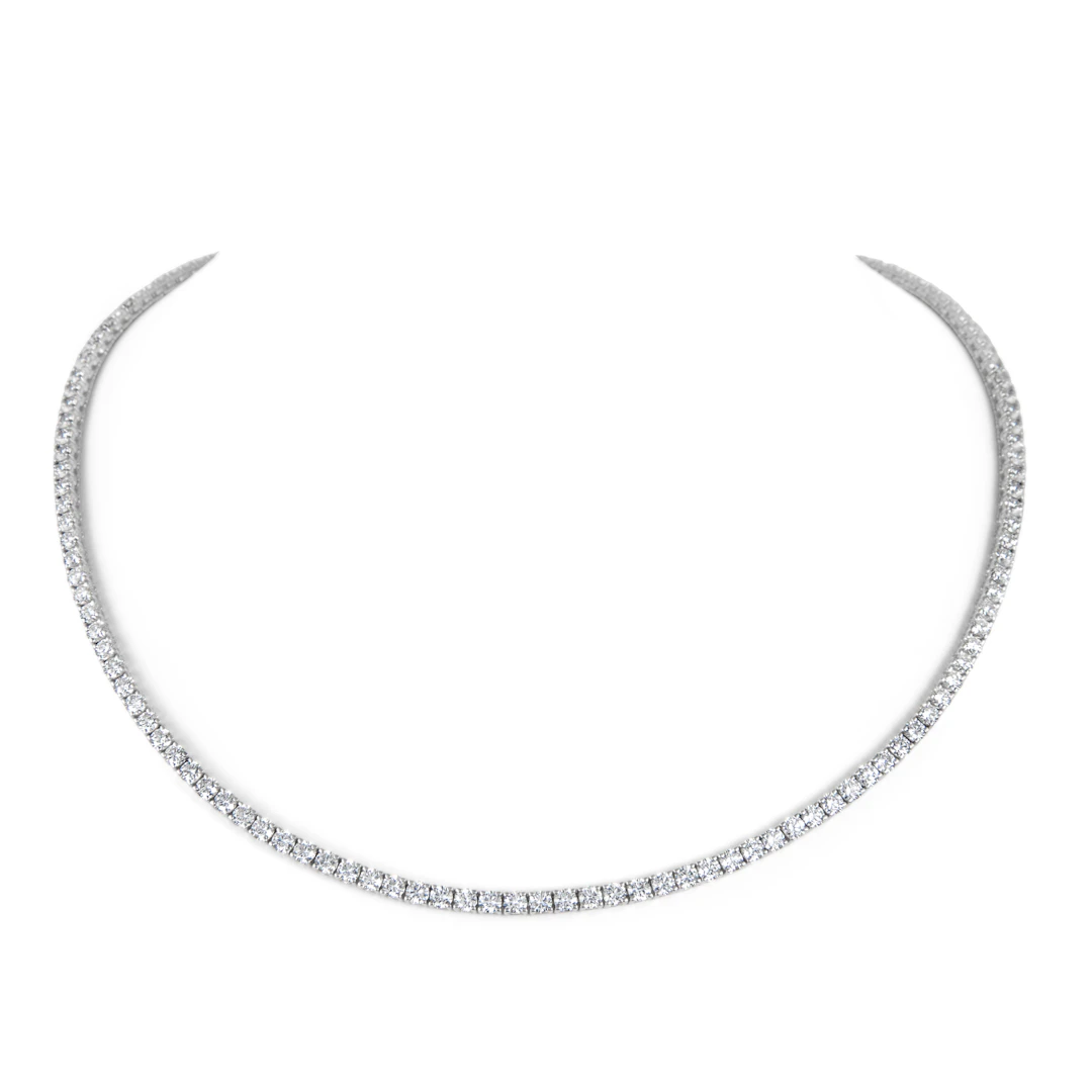 White Gold and 11.70ctw Round Brilliant Cut Diamond Tennis Necklace