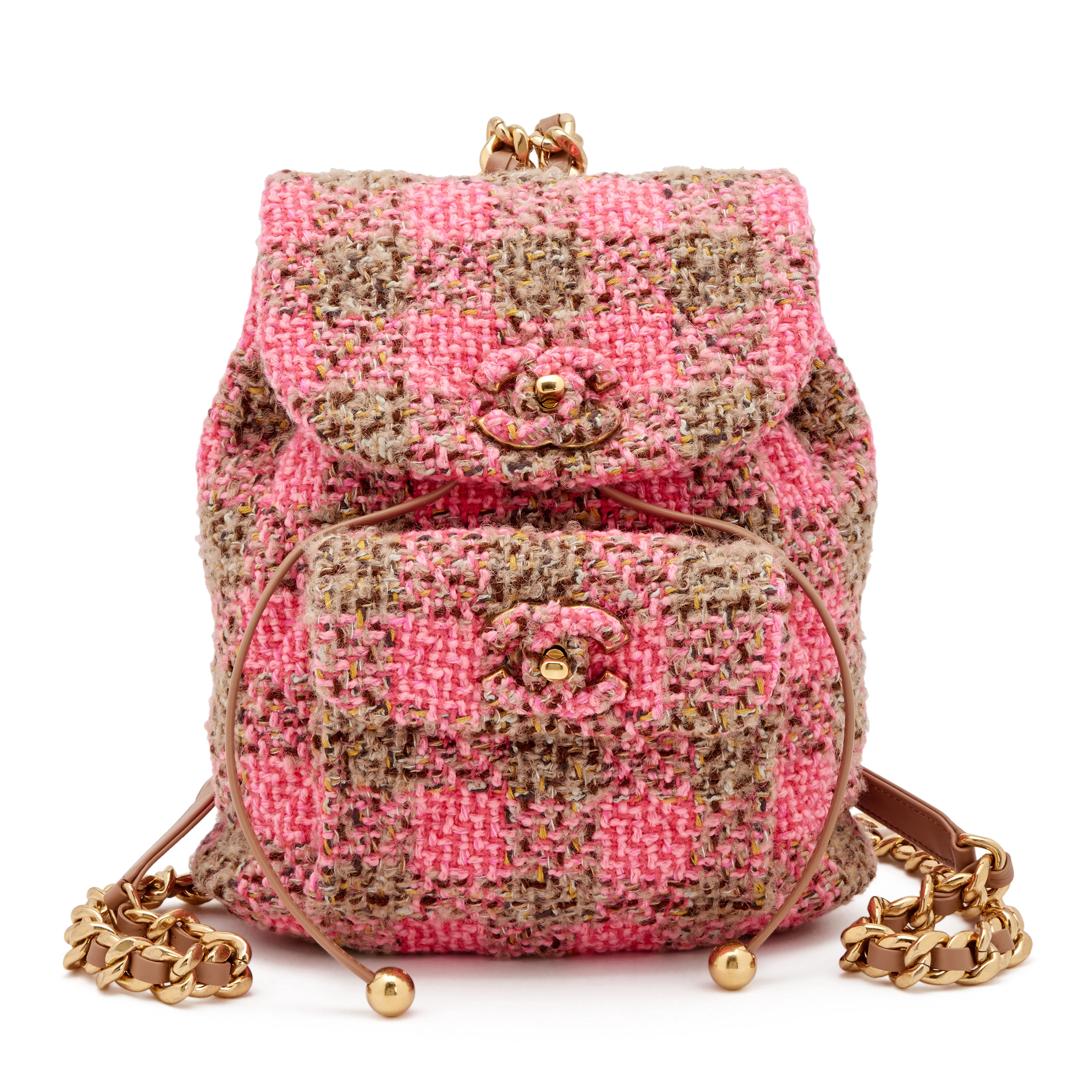 Pink and Beige Wool Tweed Duma Backpack Gold Hardware, 2022