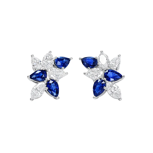 White Gold, Sapphire and Diamond Cluster Earrings