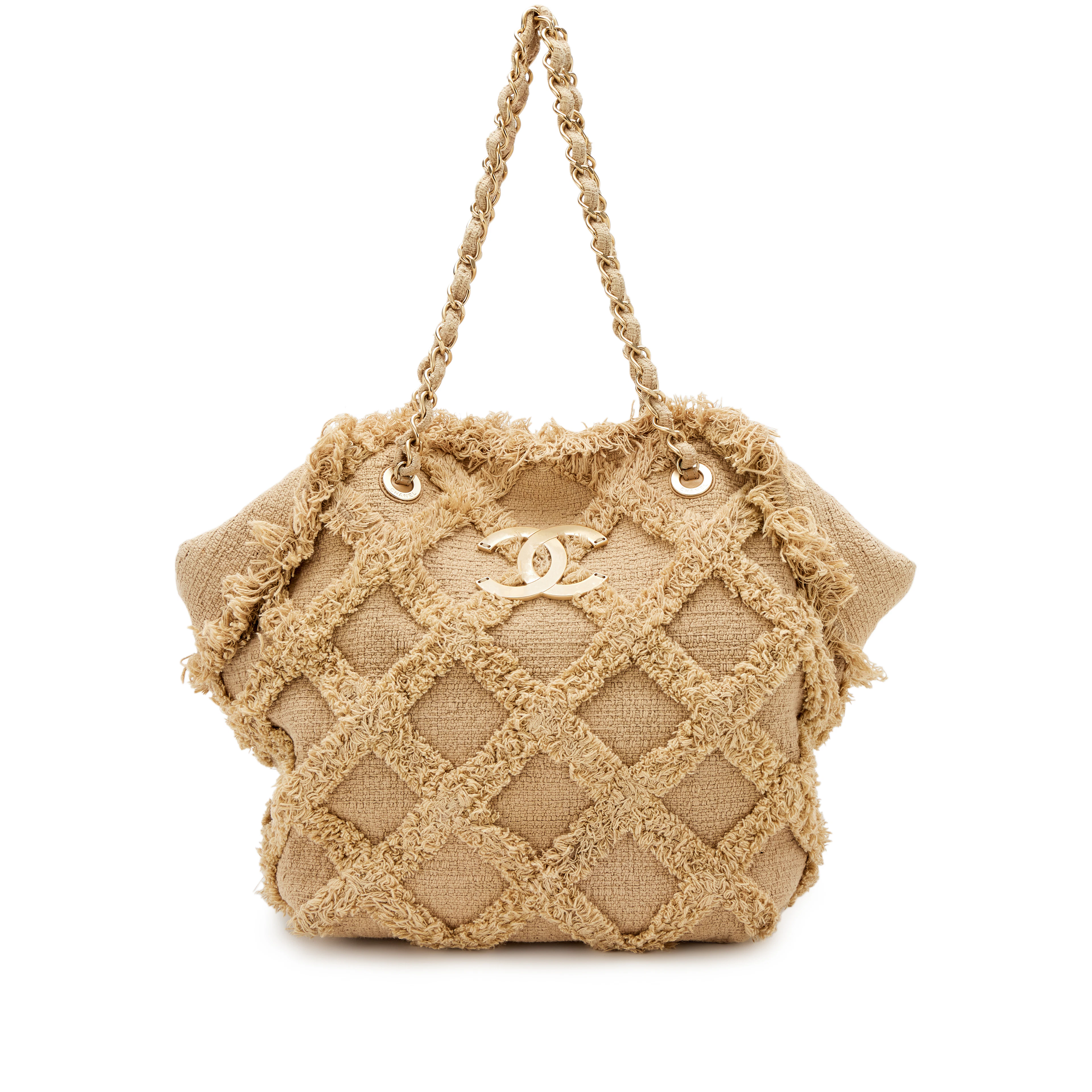 Beige Organic Rope Woven Tweed Nature Tote Brushed Gold Hardware, 2010