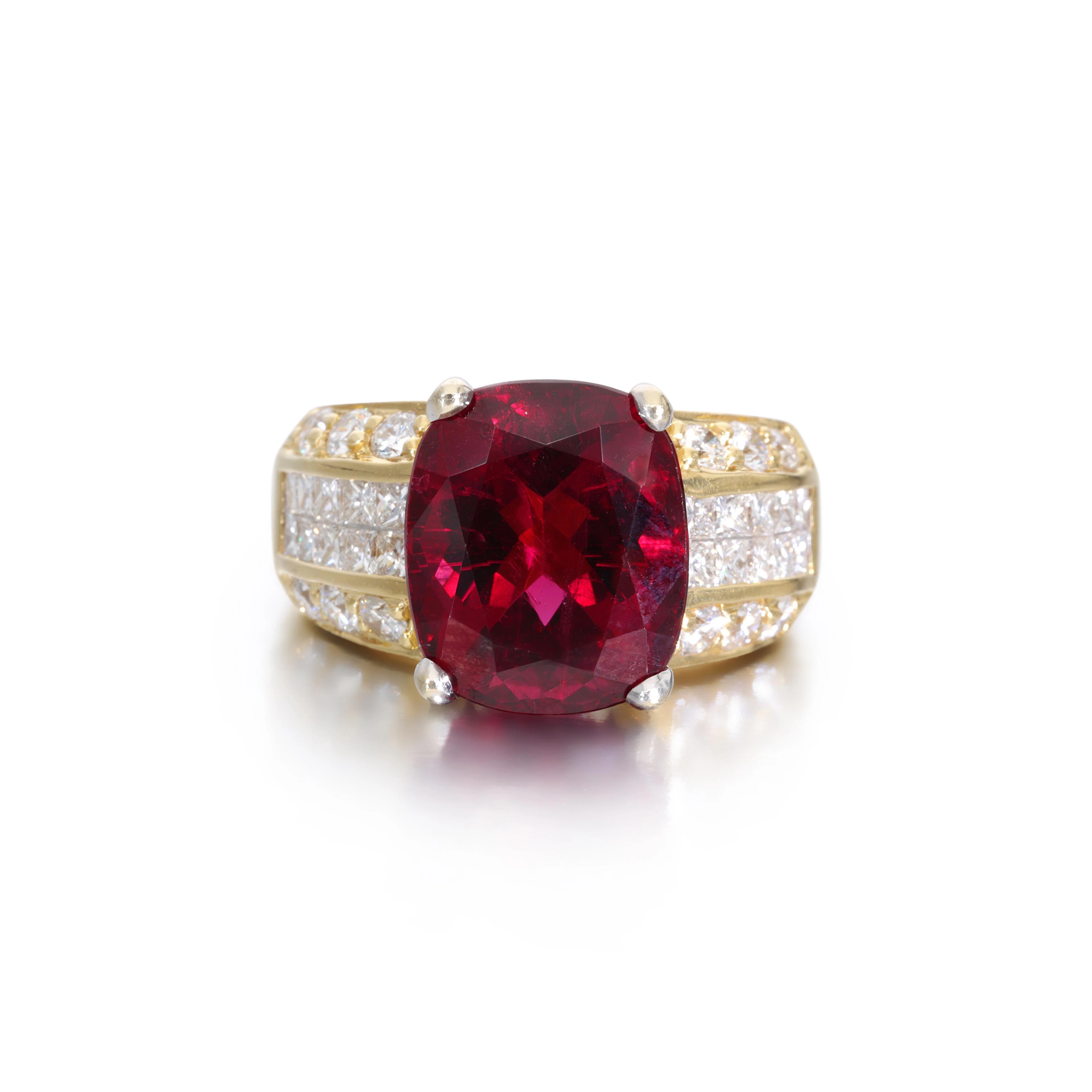 Gold, 8.65ct Rubellite Tourmaline and Diamond Ring