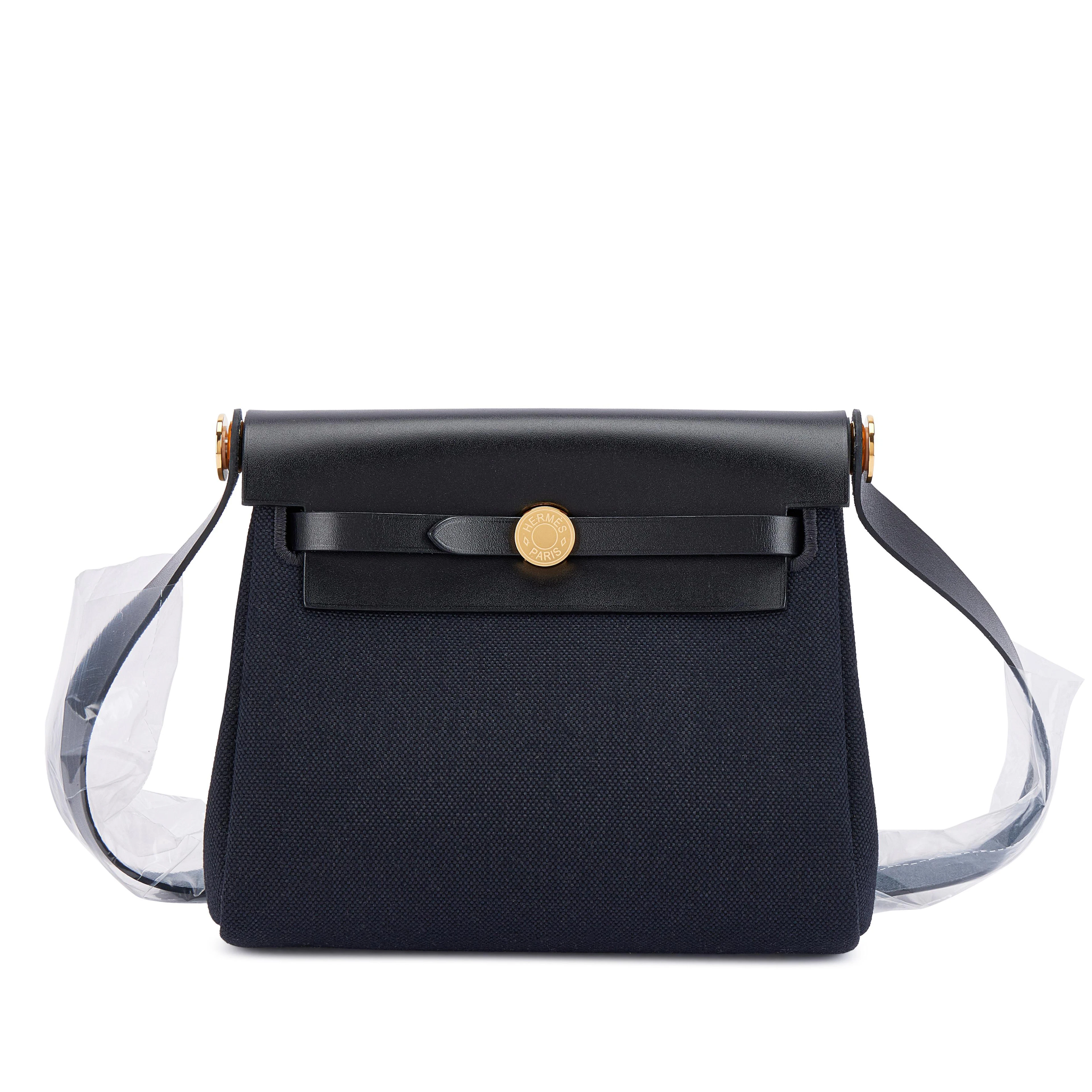 Hermès Black Vache Hunter and Toile Mini Herbag Zip 20 Gold Hardware, 2026