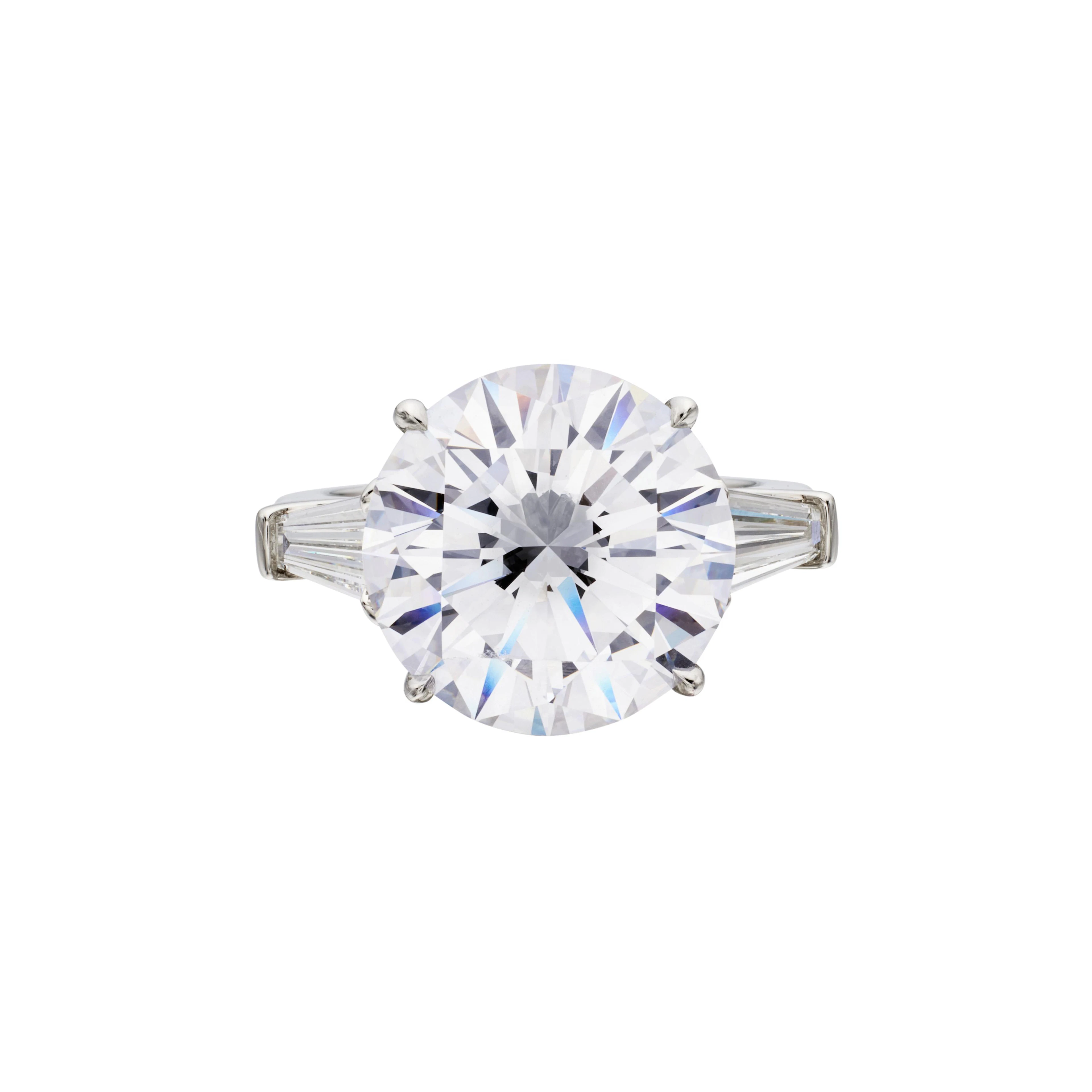 Platinum, 9.43ct Round Brilliant Cut Diamond and Diamond Engagement Ring
