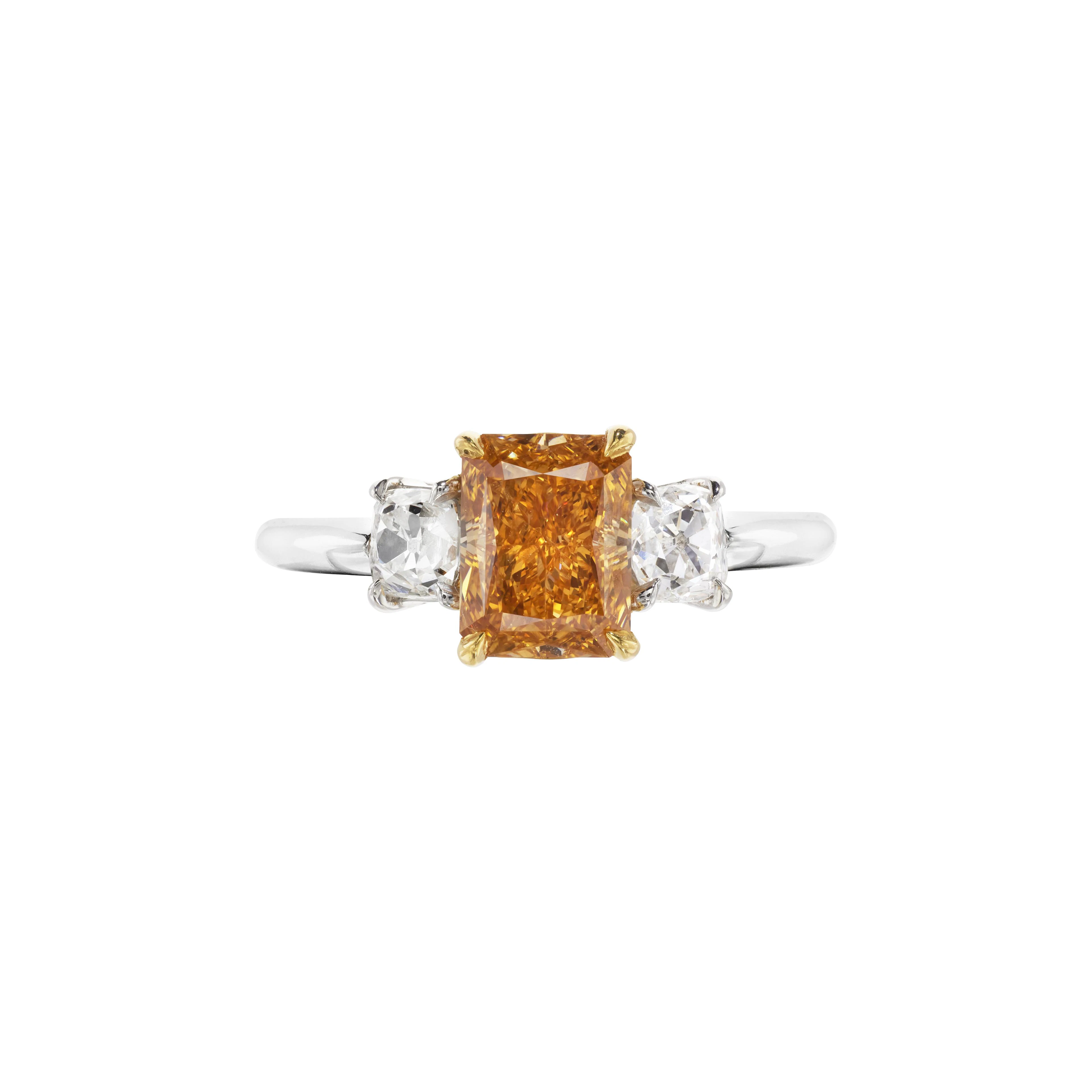 Platinum, Gold, 1.25ct Fancy Intense Yellowish Orange Diamond and