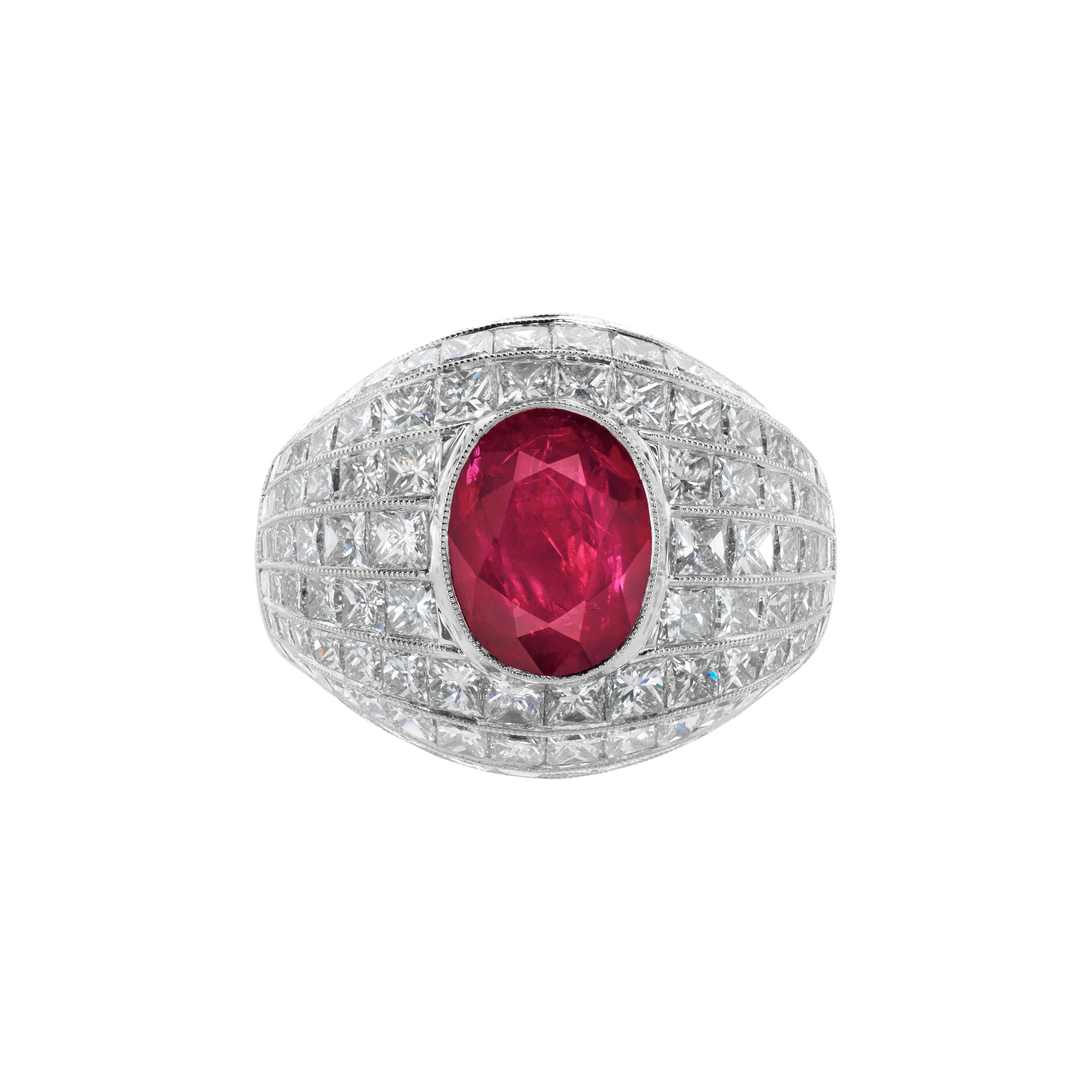 Platinum, 2.84ct Burmese Ruby and Diamond Ring