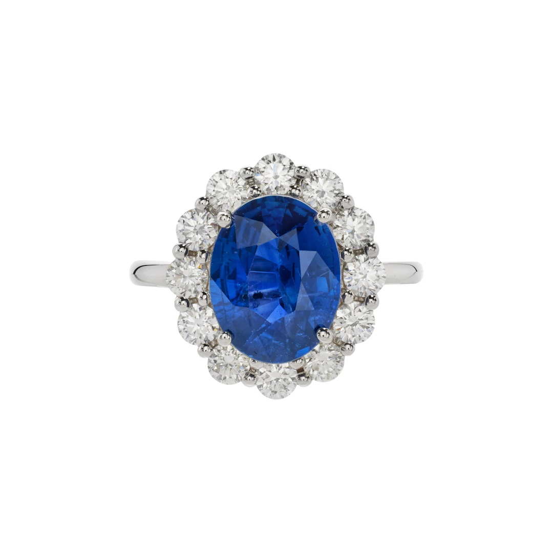 White Gold, 4.06ct Ceylon Sapphire and Diamond Ring