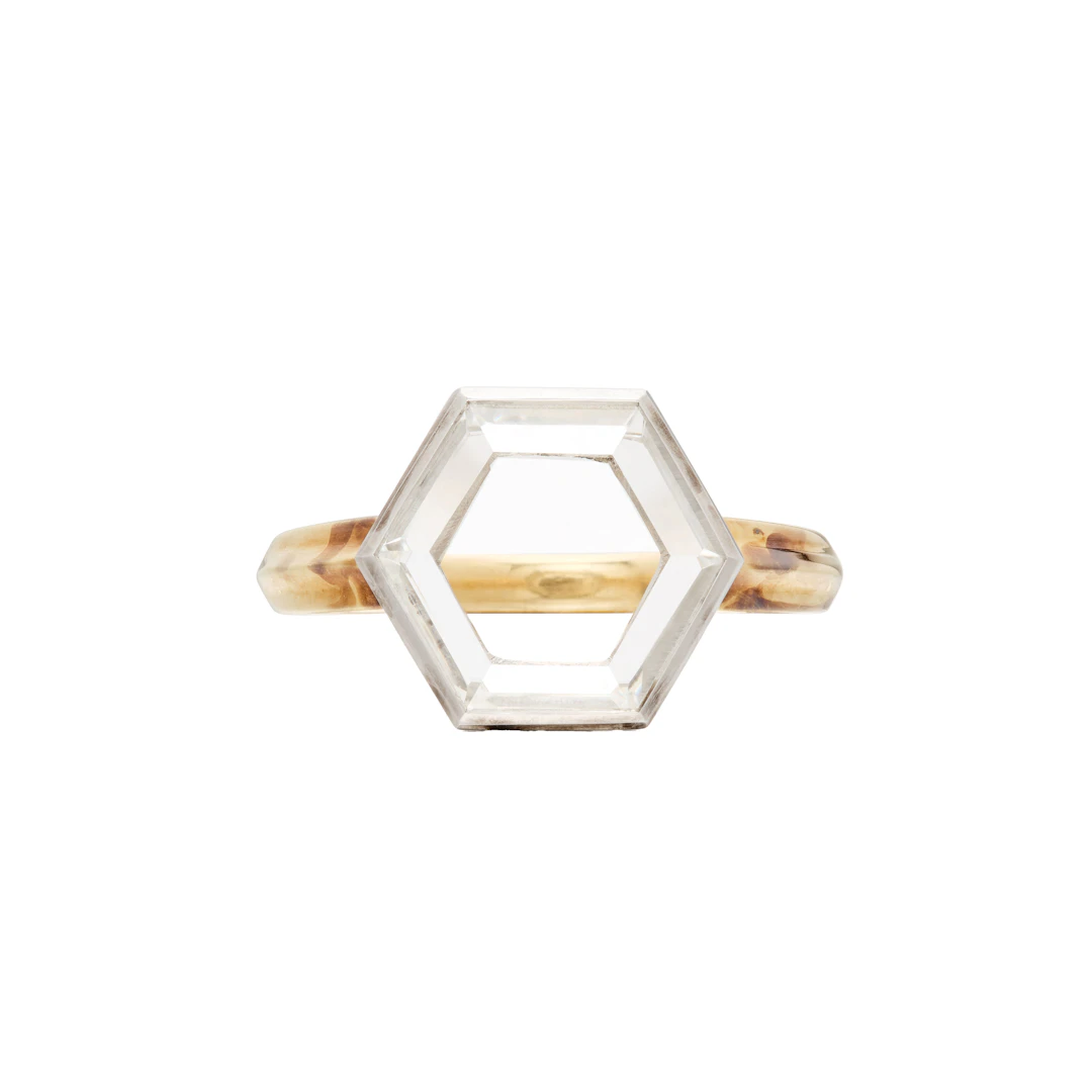 Platinum, Gold and 3.66ct Hexagonal Portrait Cut Diamond Ring