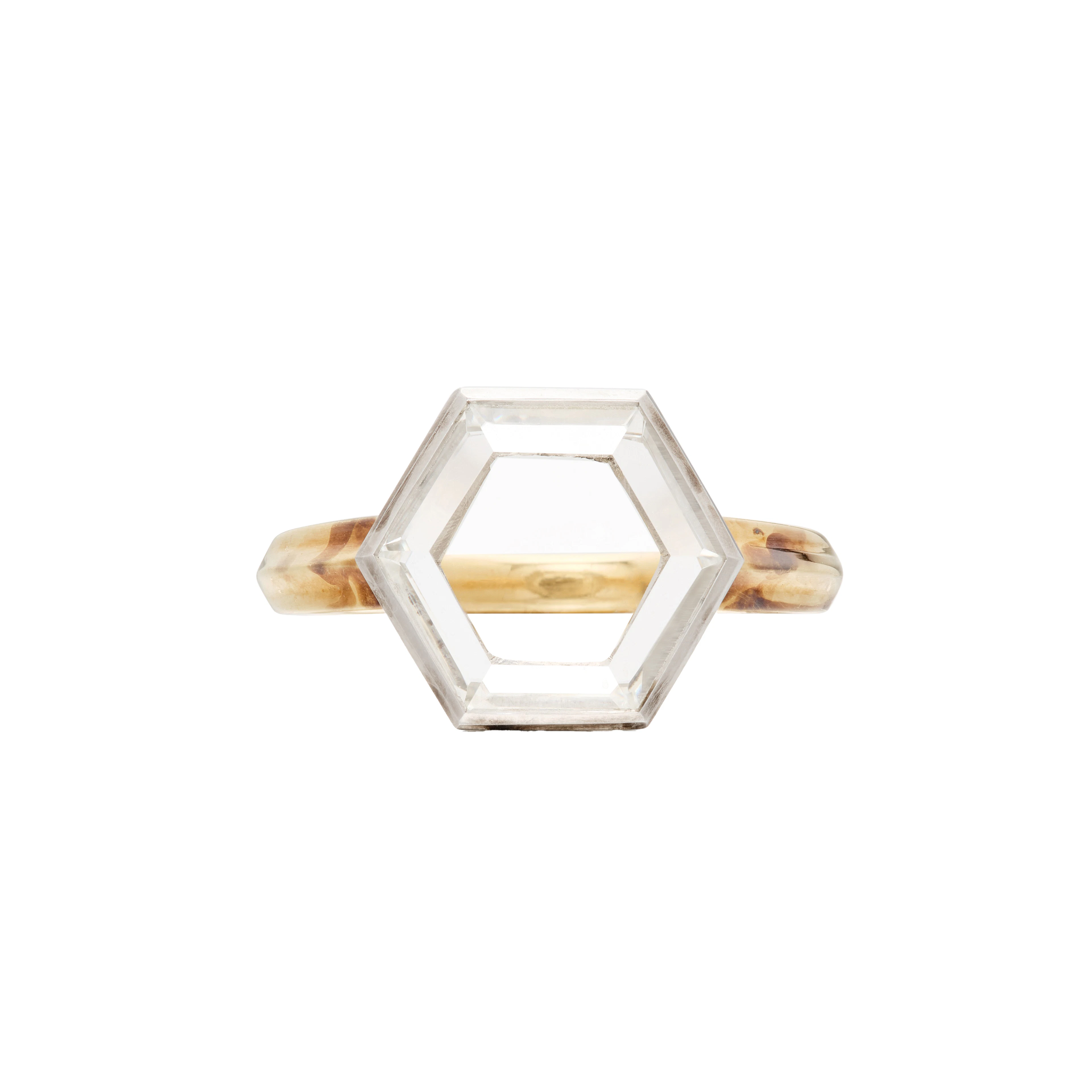 Platinum, Gold and 3.66ct Hexagonal Portrait Cut Diamond Ring