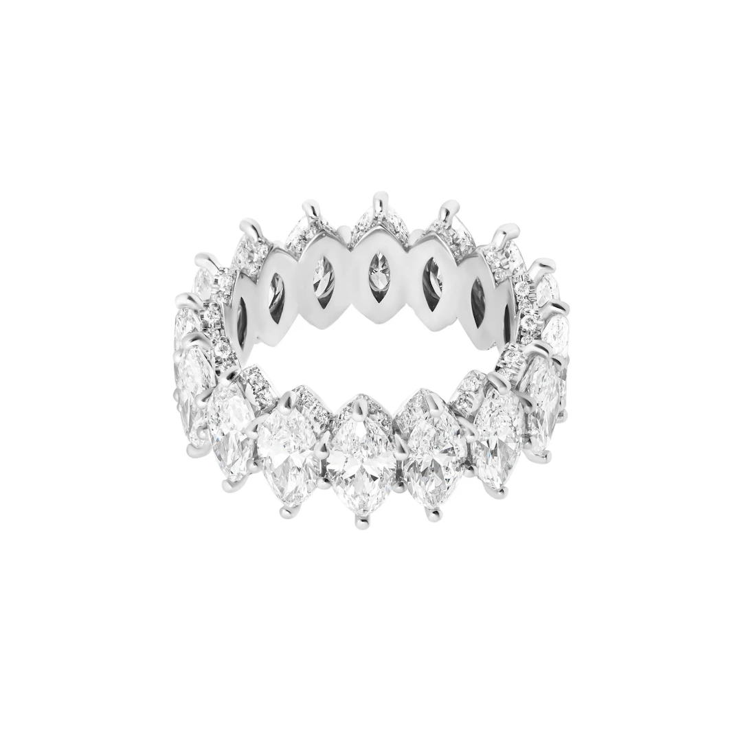 Platinum, 6.42ctw Marquise Cut Diamond and Diamond Eternity Band Ring