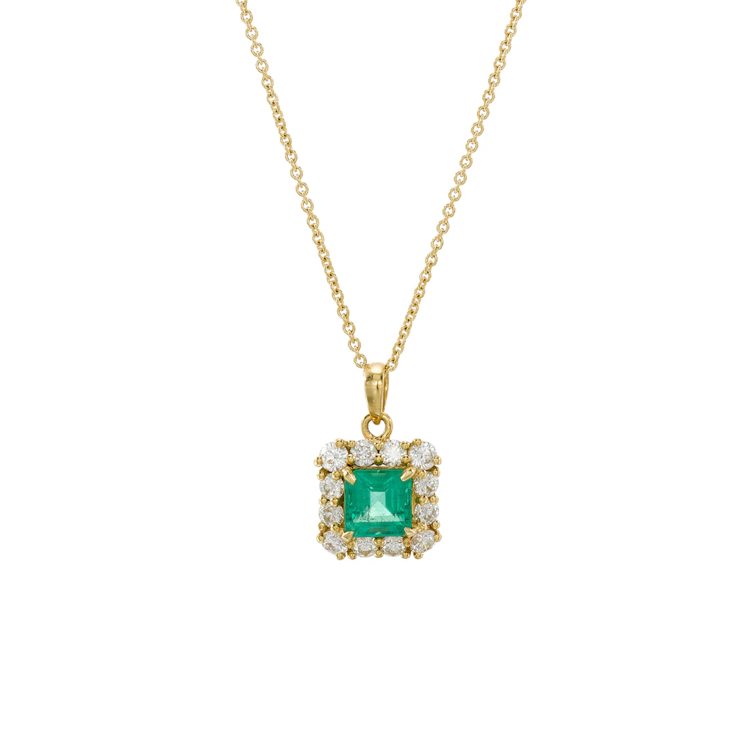 Yellow Gold, Emerald and Diamond Pendant Necklace