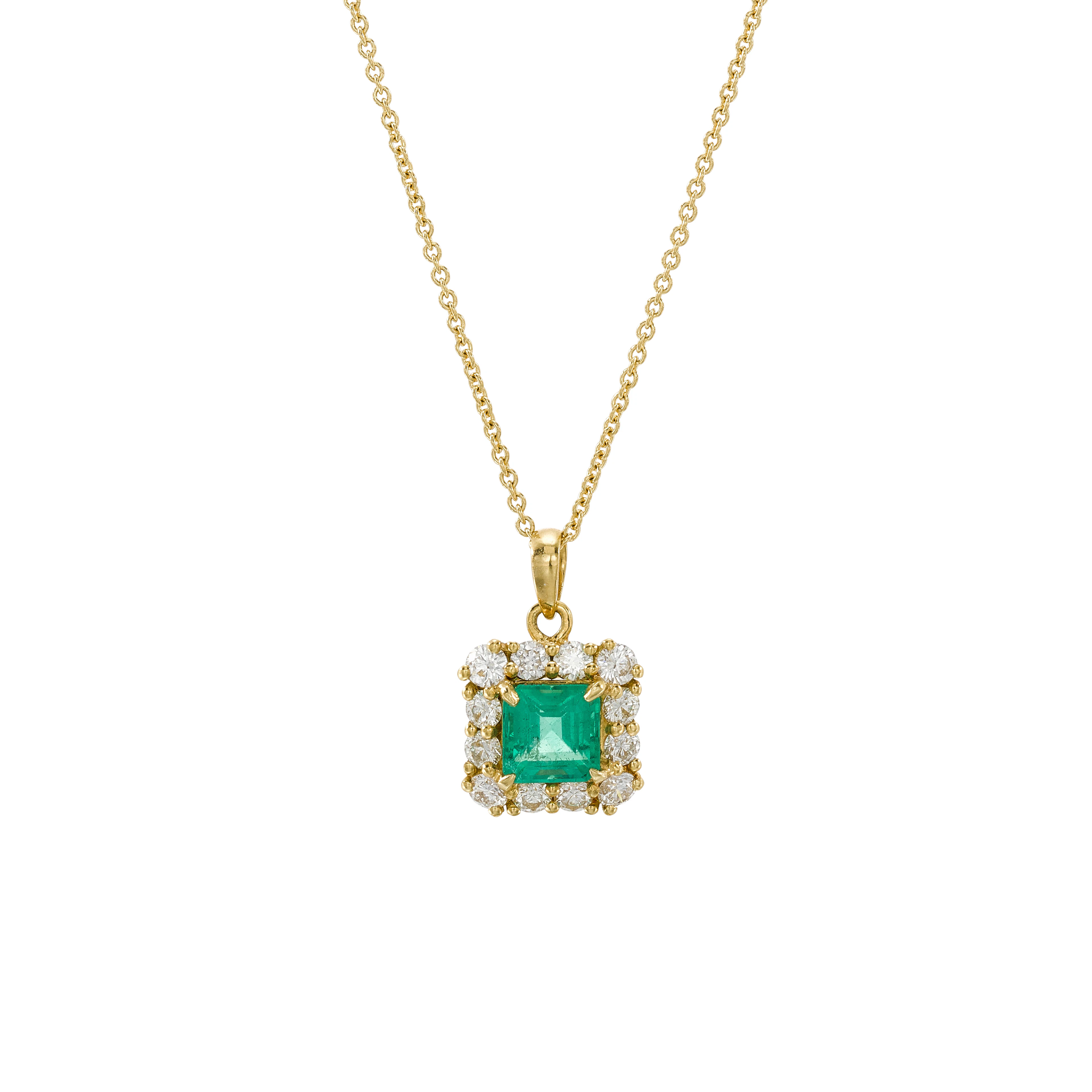 Yellow Gold, Emerald and Diamond Pendant Necklace