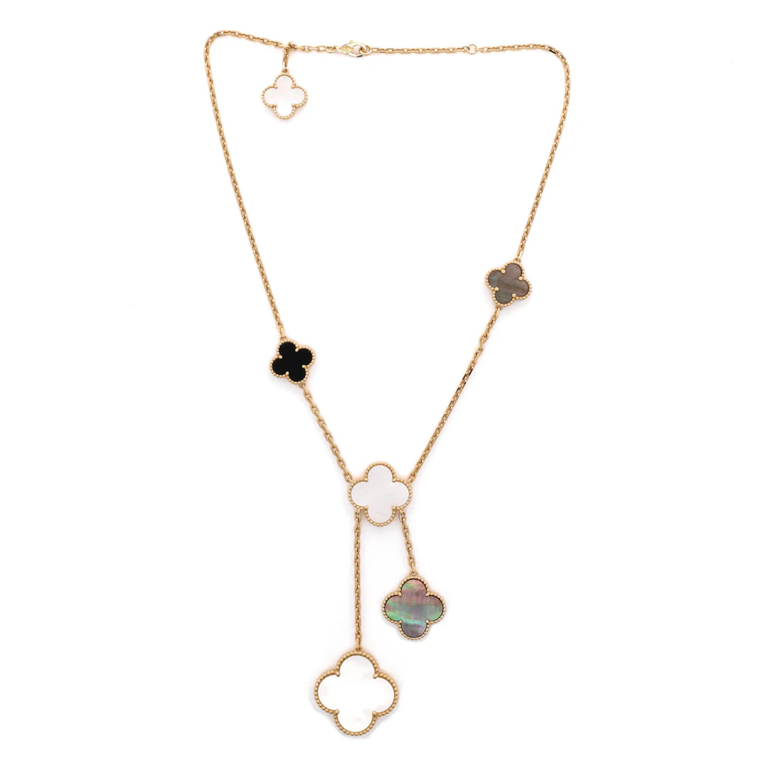 Gold, Onyx and Mother of Pearl Magic Alhambra 6 Motifs Necklace