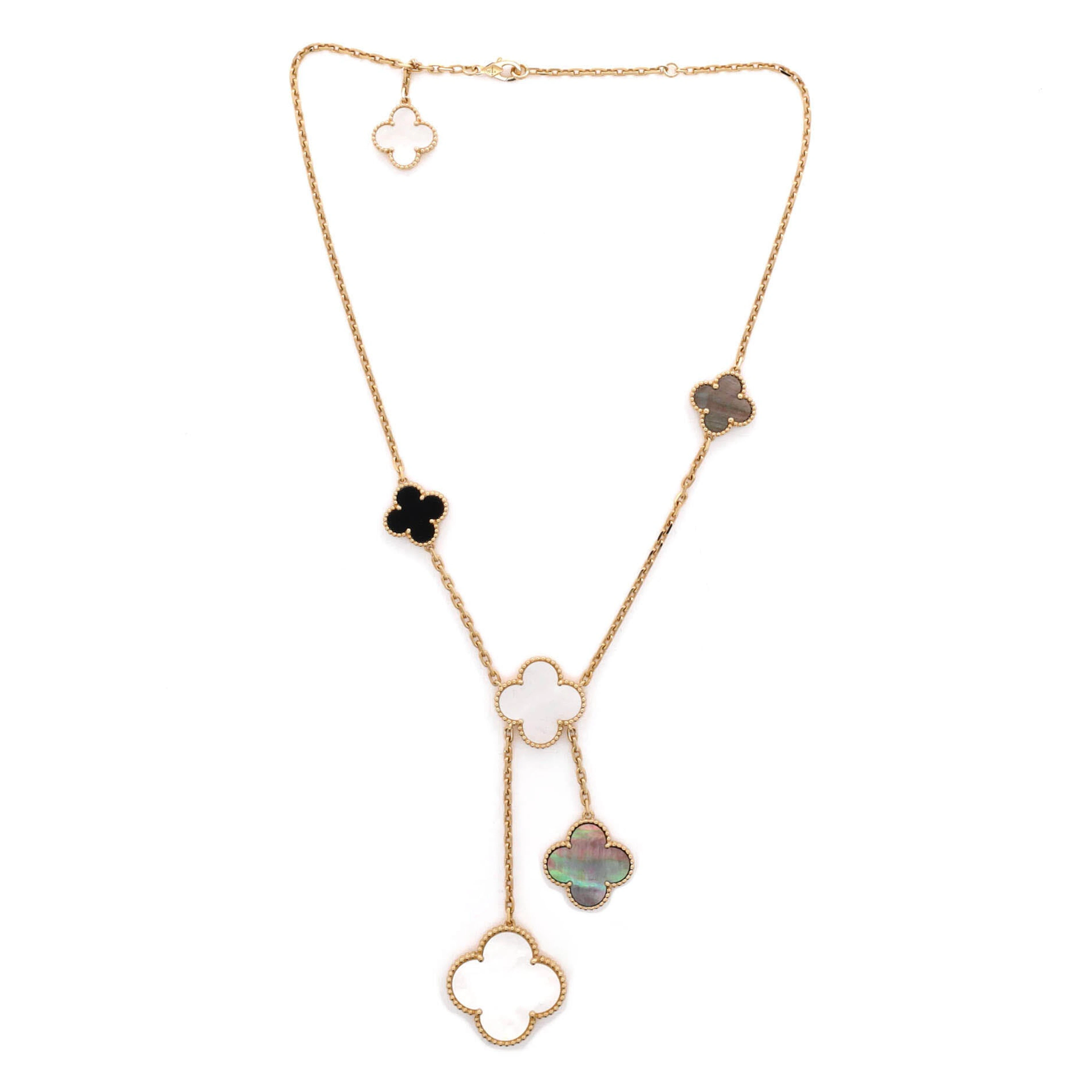 Gold, Onyx and Mother of Pearl Magic Alhambra 6 Motifs Necklace