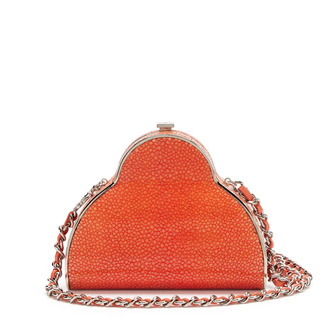 Flamingo Red Galuchat Stingary Frame Evening Bag Silver Hardware, 2005-2006