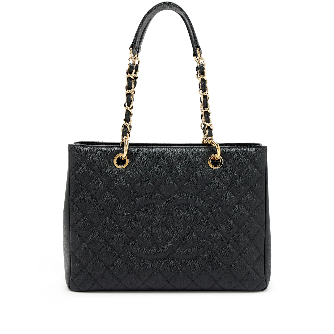 Black Quilted Caviar Timeless Grand Shopping Tote Gold Hardware, 2012