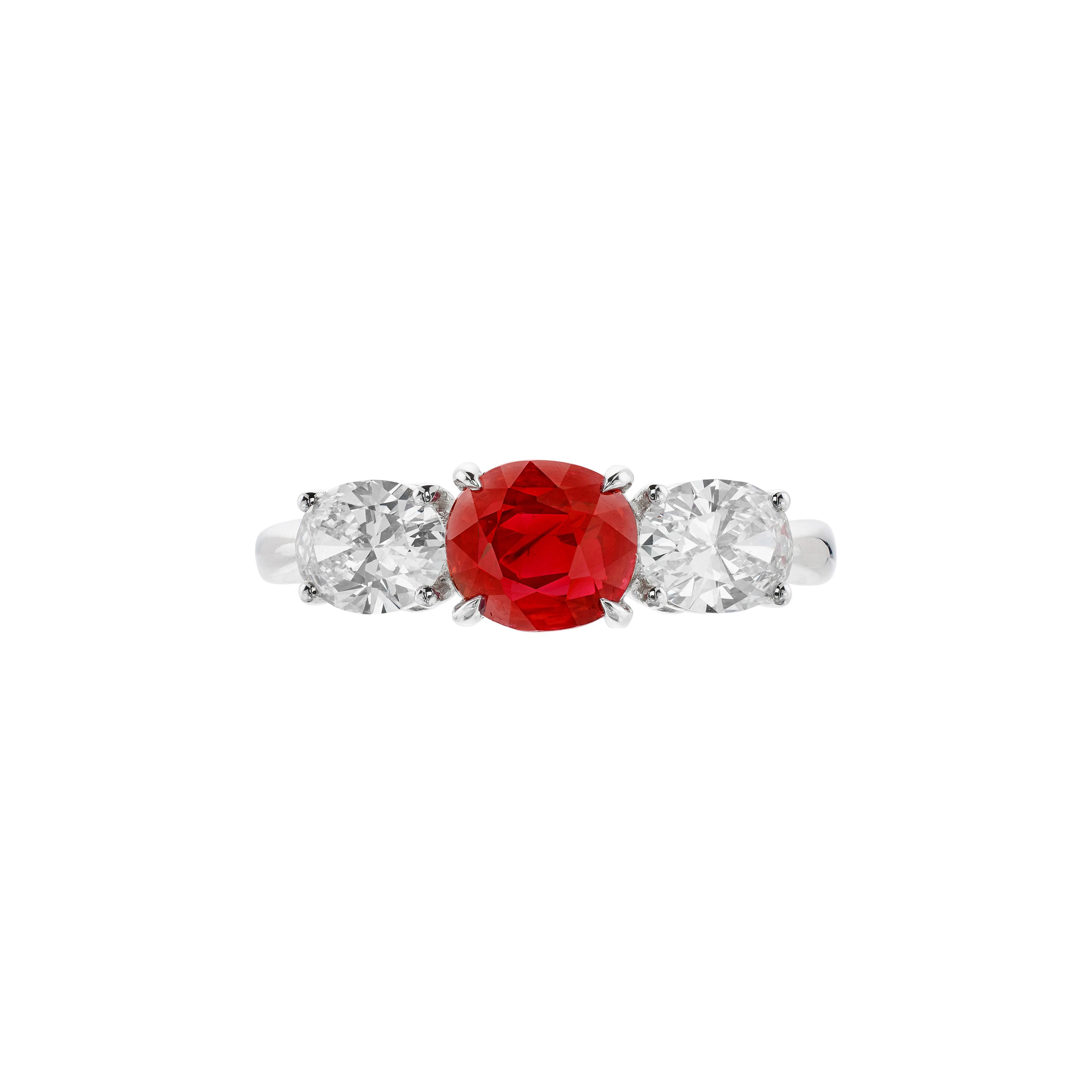 White Gold, 1.60ct Burmese Pigeon's Blood Ruby and Diamond Ring