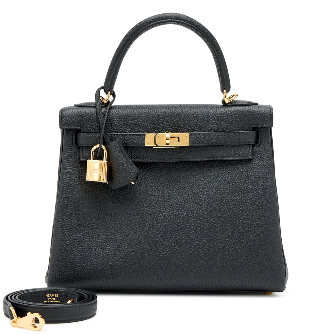 Black Togo Retourne Kelly 25 Gold Hardware, 2025