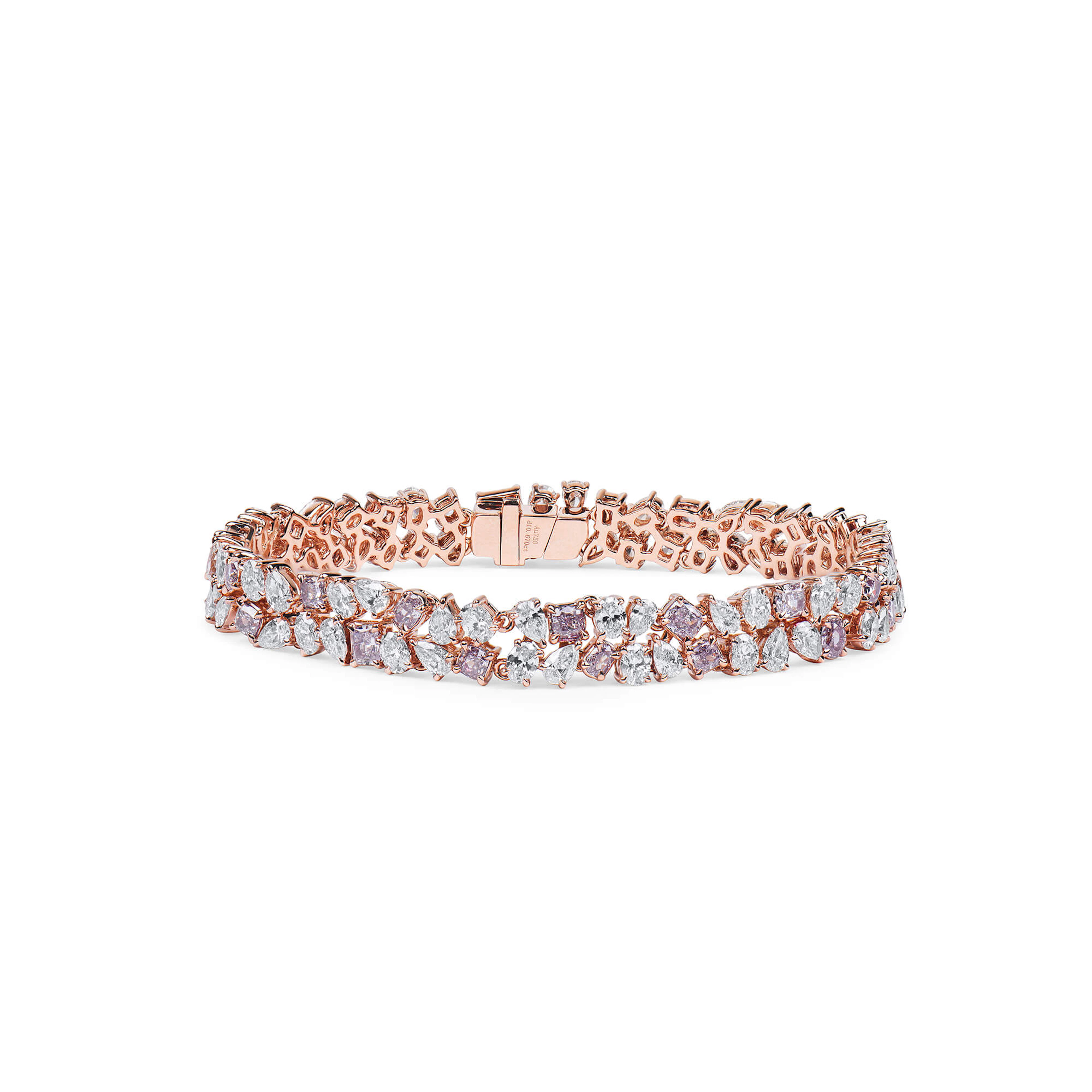 Rose Gold, Fancy Cut Pink Diamond and Diamond Two Row Bracelet