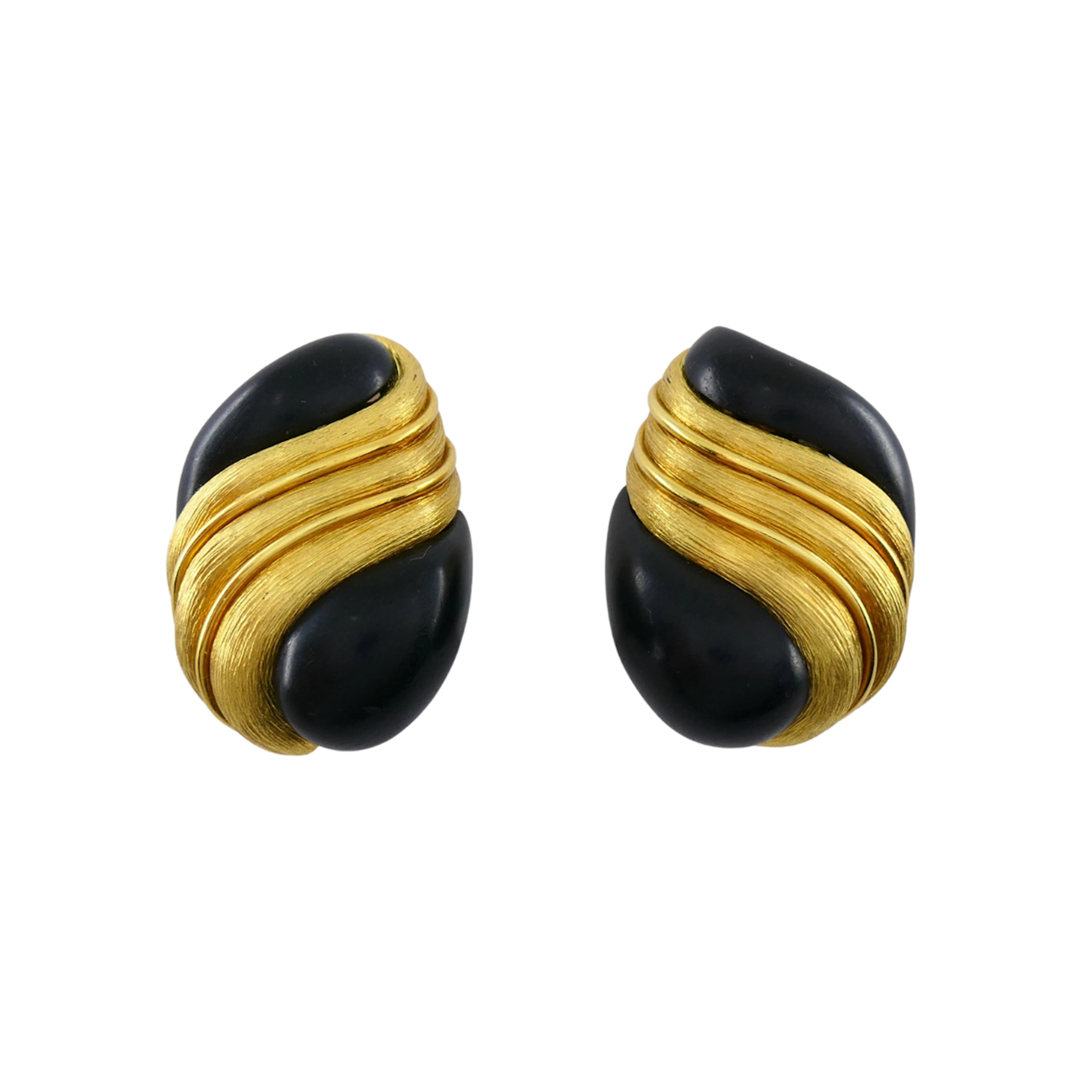 Vintage Gold and Ebony Earclips