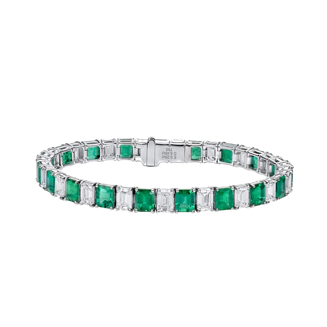 White Gold, 9.29ctw Colombian Emerald and 8.46ctw Diamond Tennis Bracelet