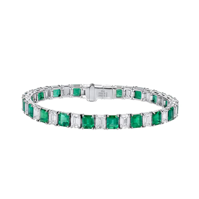 White Gold, 9.29ctw Colombian Emerald and 8.46ctw Diamond Tennis Bracelet