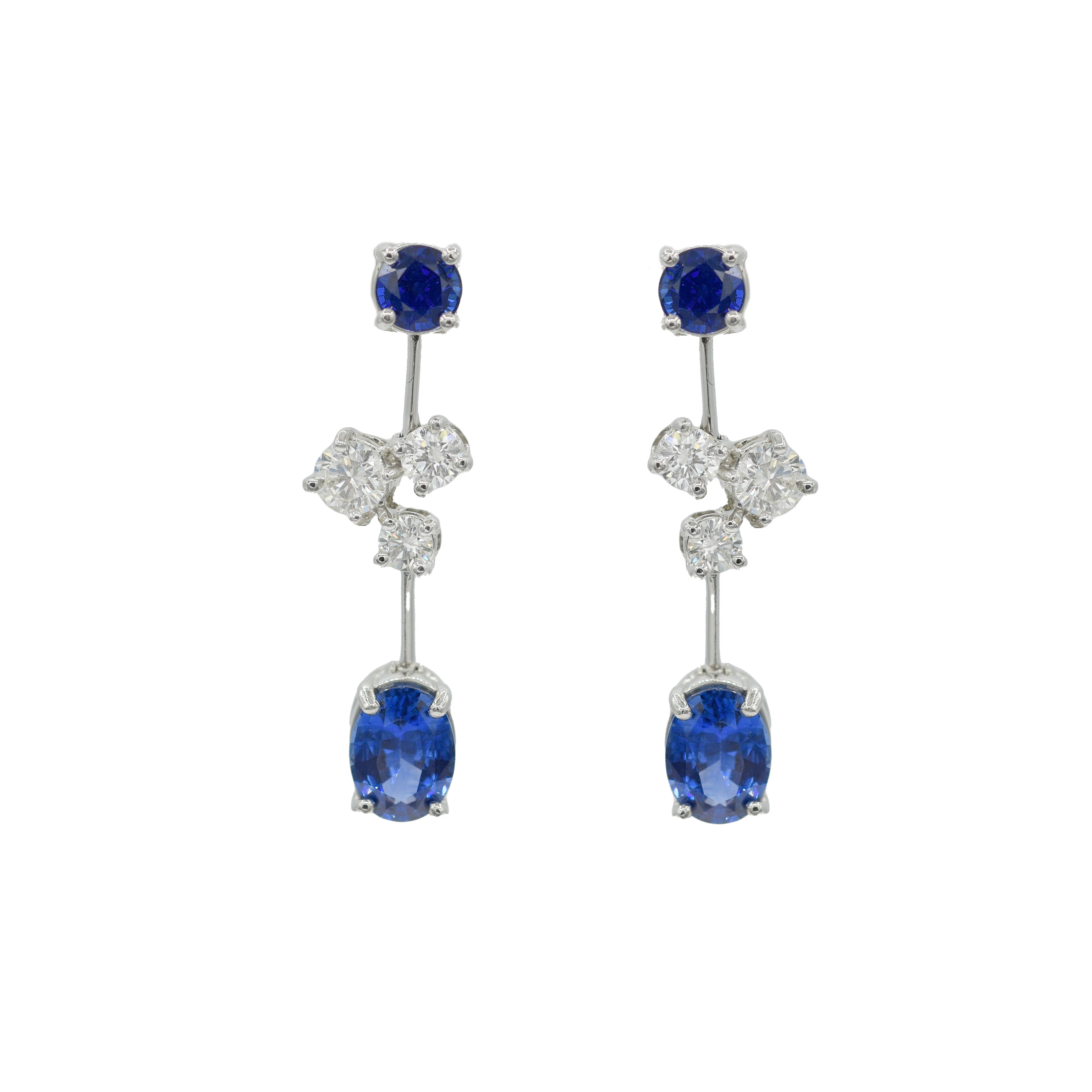 Platinum, 4.35ct Sapphire and Diamond Drop Earrings