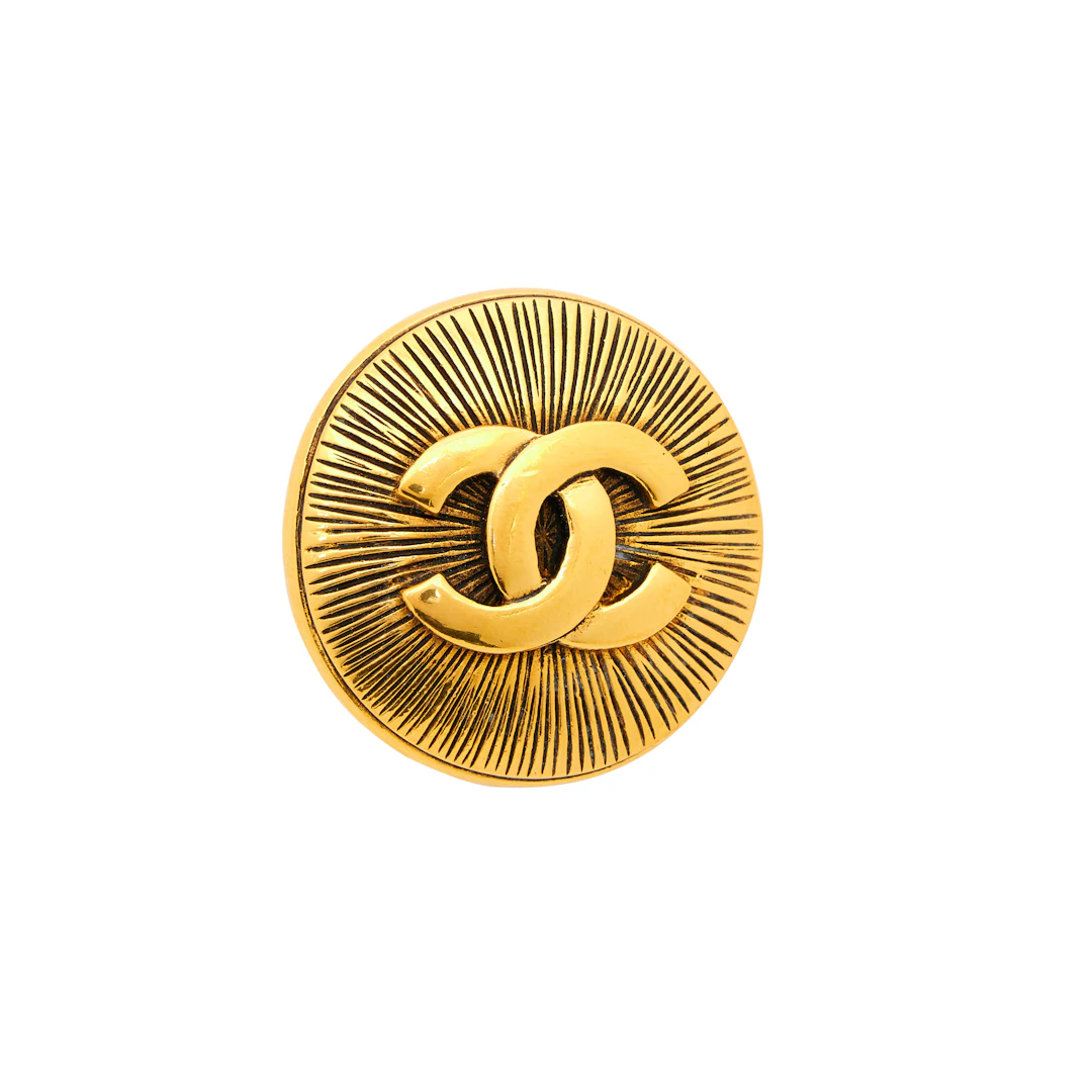 Vintage Gold Metal Coco Mark Ribbed CC Brooch, 1990s