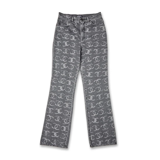 Runway Black Denim White CC Printed Logo Sequin CC Regular Straight