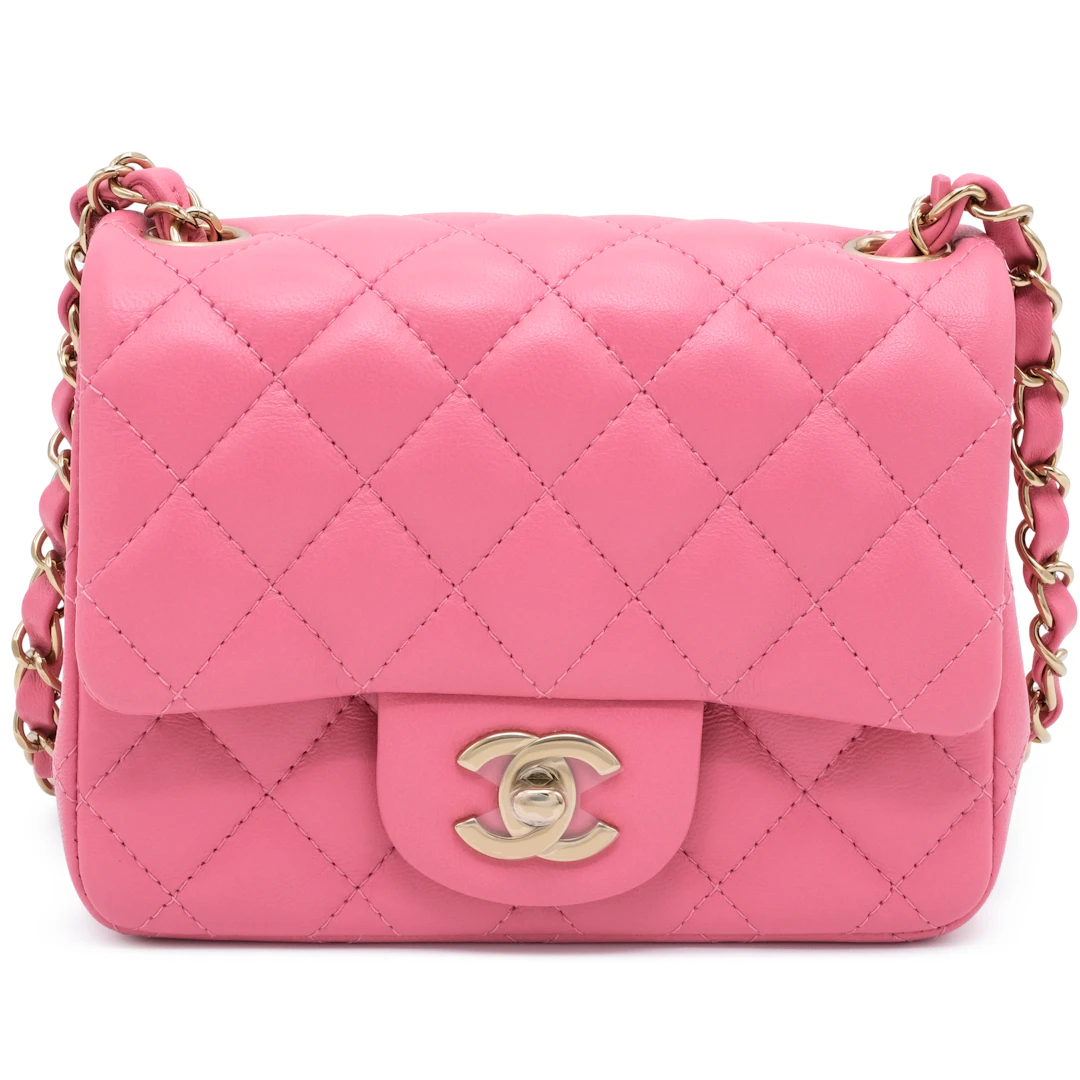 Pink Quilted Lambskin Mini Flap Bag Gold Hardware, 2021