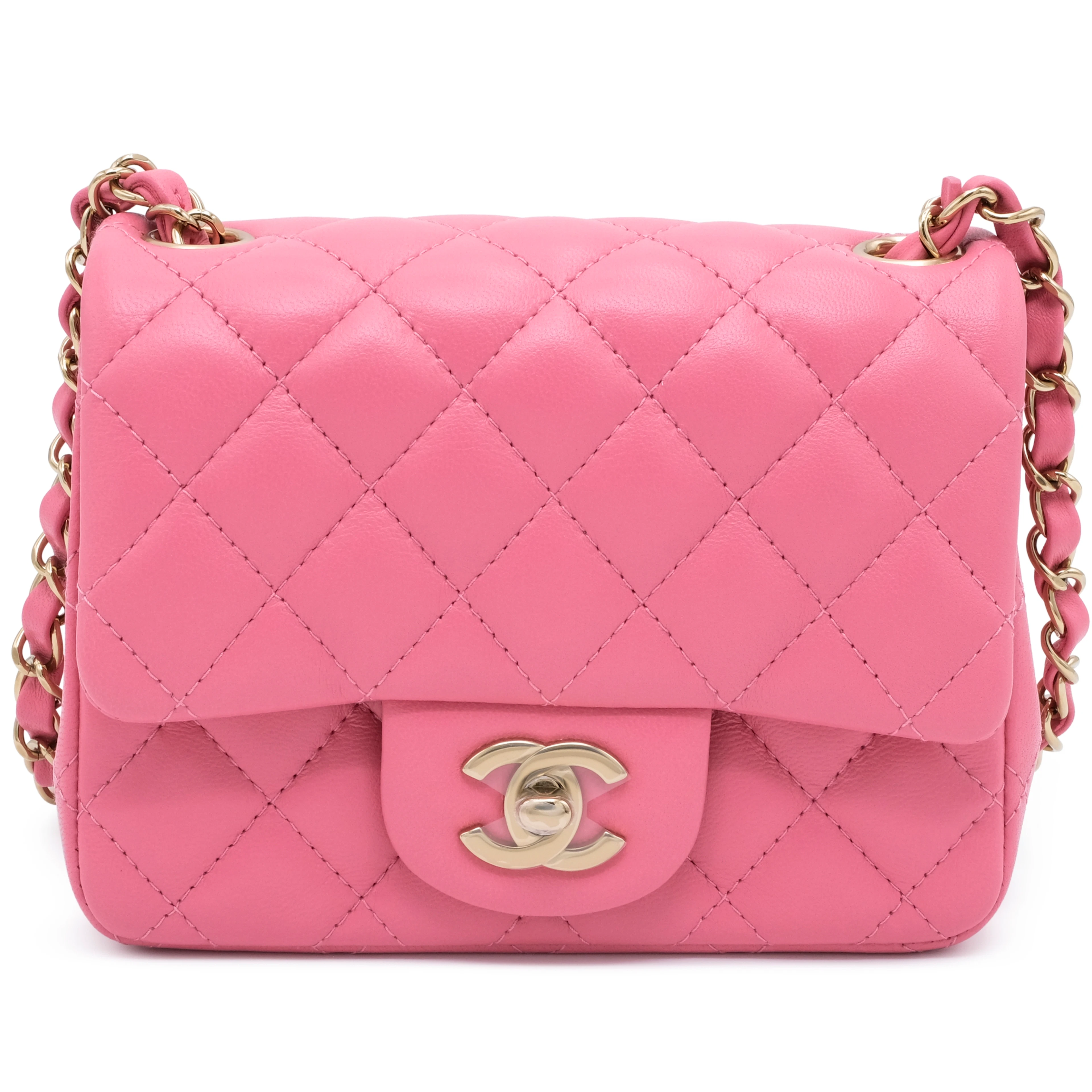 Pink Quilted Lambskin Mini Flap Bag Gold Hardware, 2021