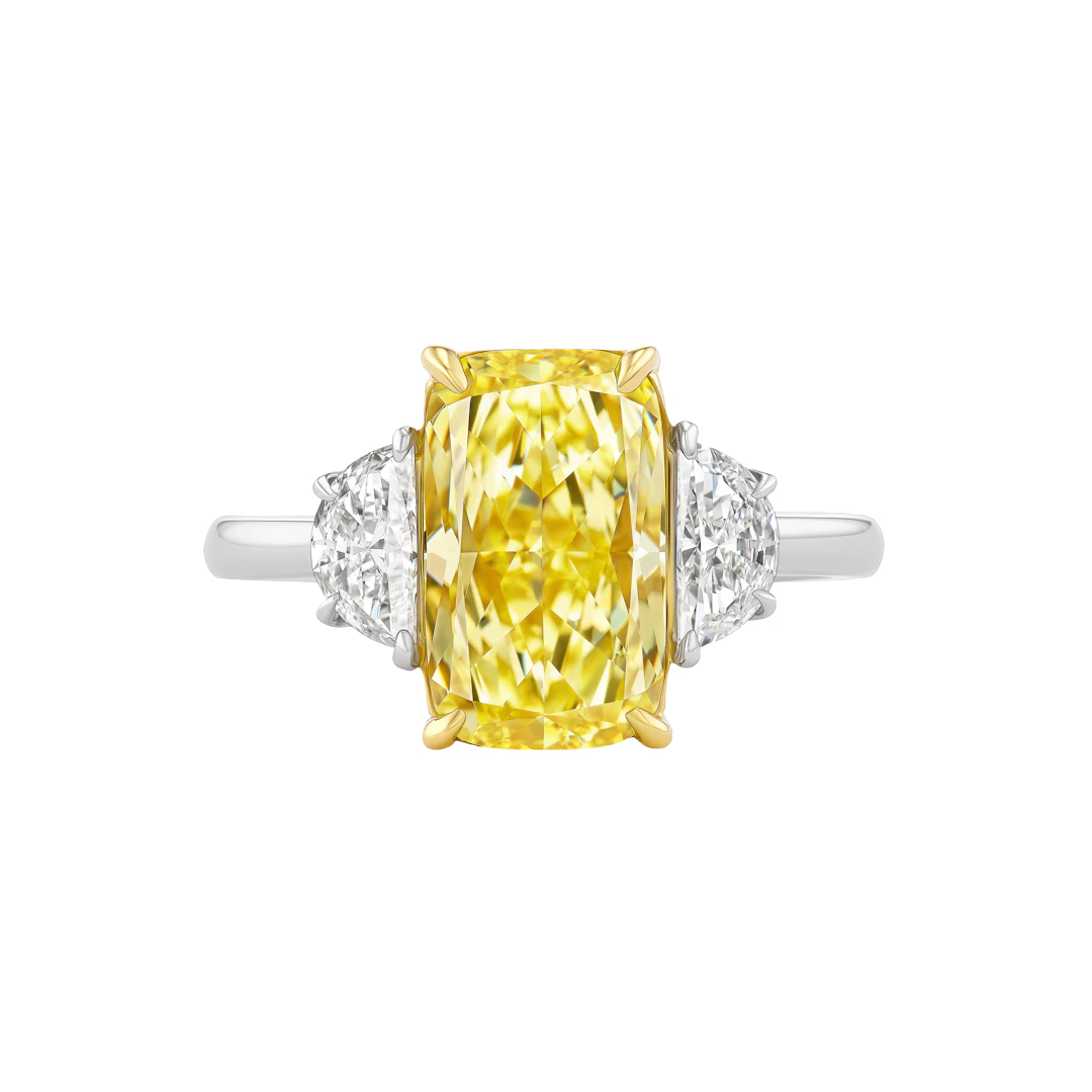 Platinum, Gold, 3.59ct Cushion Cut Fancy Intense Yellow Diamond and