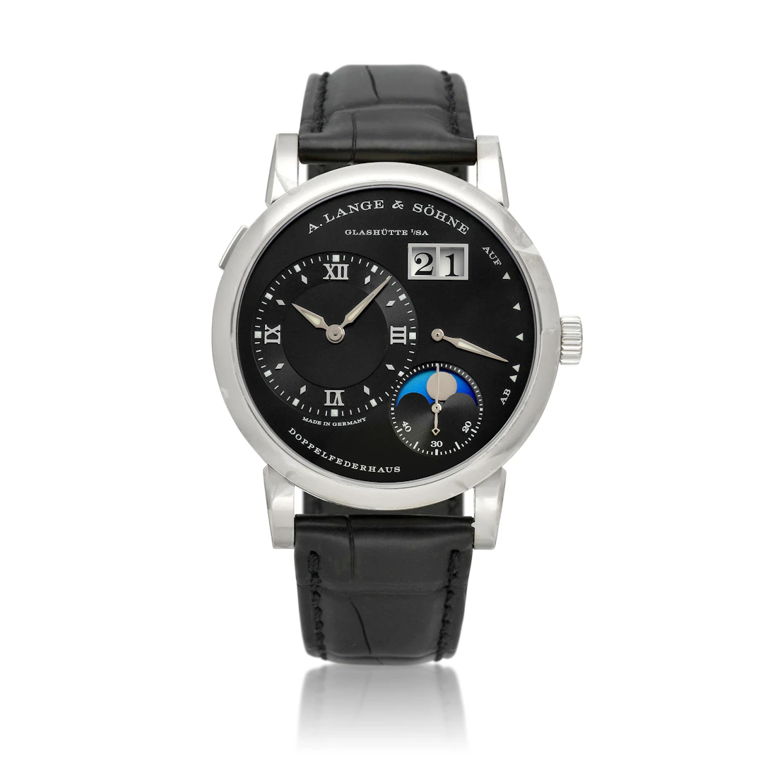 Lange 1 Moon phase (Reference 192.029). A 38.8mm white gold manual