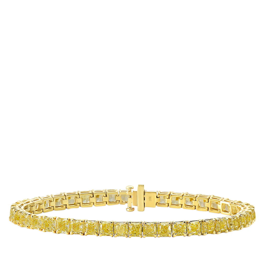 Gold and 14.37ct Cushion Cut Yellow Diamond Tennis Bracelet