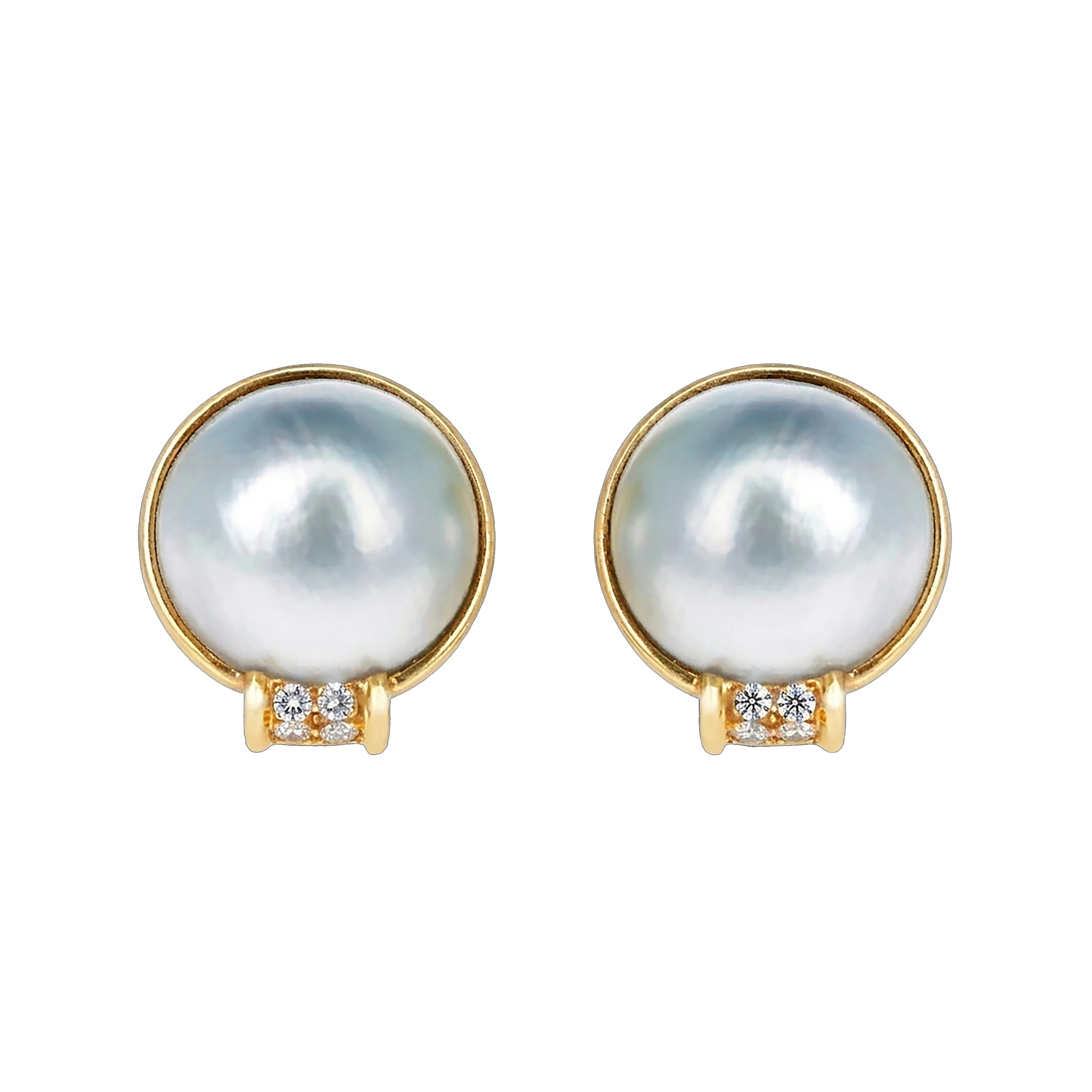 Gold, Mabé Pearl and Diamond Earclips