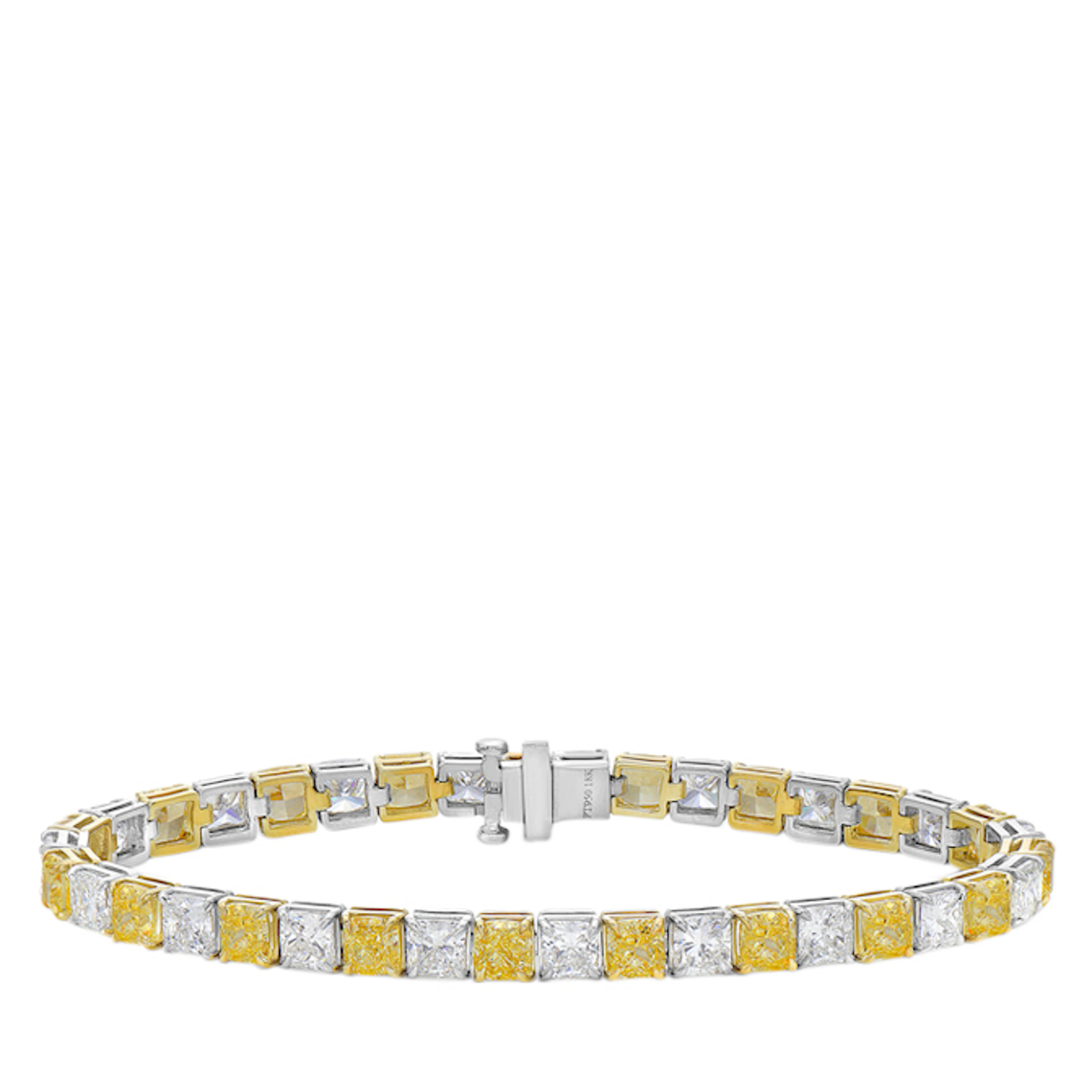 Platinum, Gold, 14.90ct Yellow Diamond and Diamond Line Bracelet