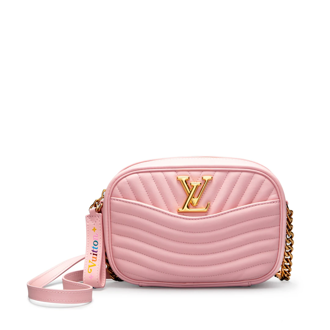 Rose Ballerine Quilted Calfskin Small New Wave Camera Bag Gold Hardware, 2018
