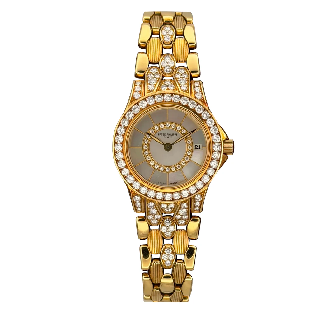 Neptune (Reference 4881/120J). A 27mm yellow gold diamond-set quartz