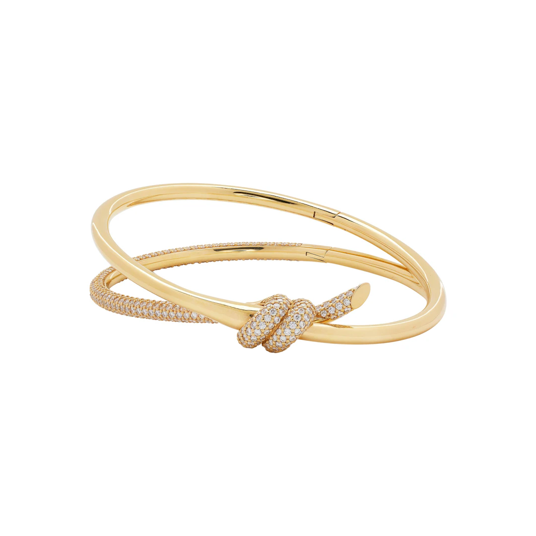 Gold and Diamond Knot Double Row Bangle Bracelet