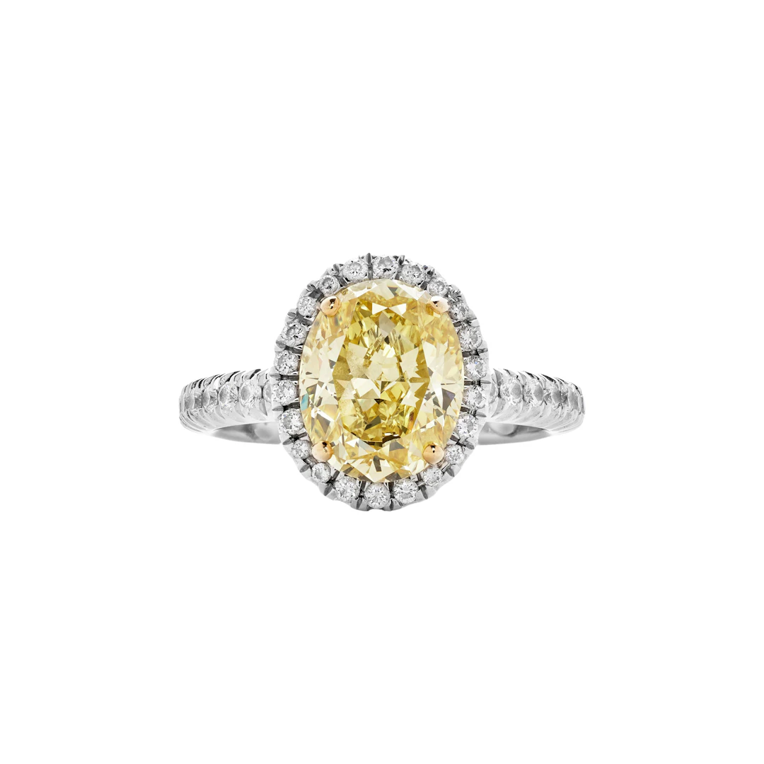 Platinum, Gold, 2.03ct Oval Cut Fancy Intense Yellow Diamond and Diamond