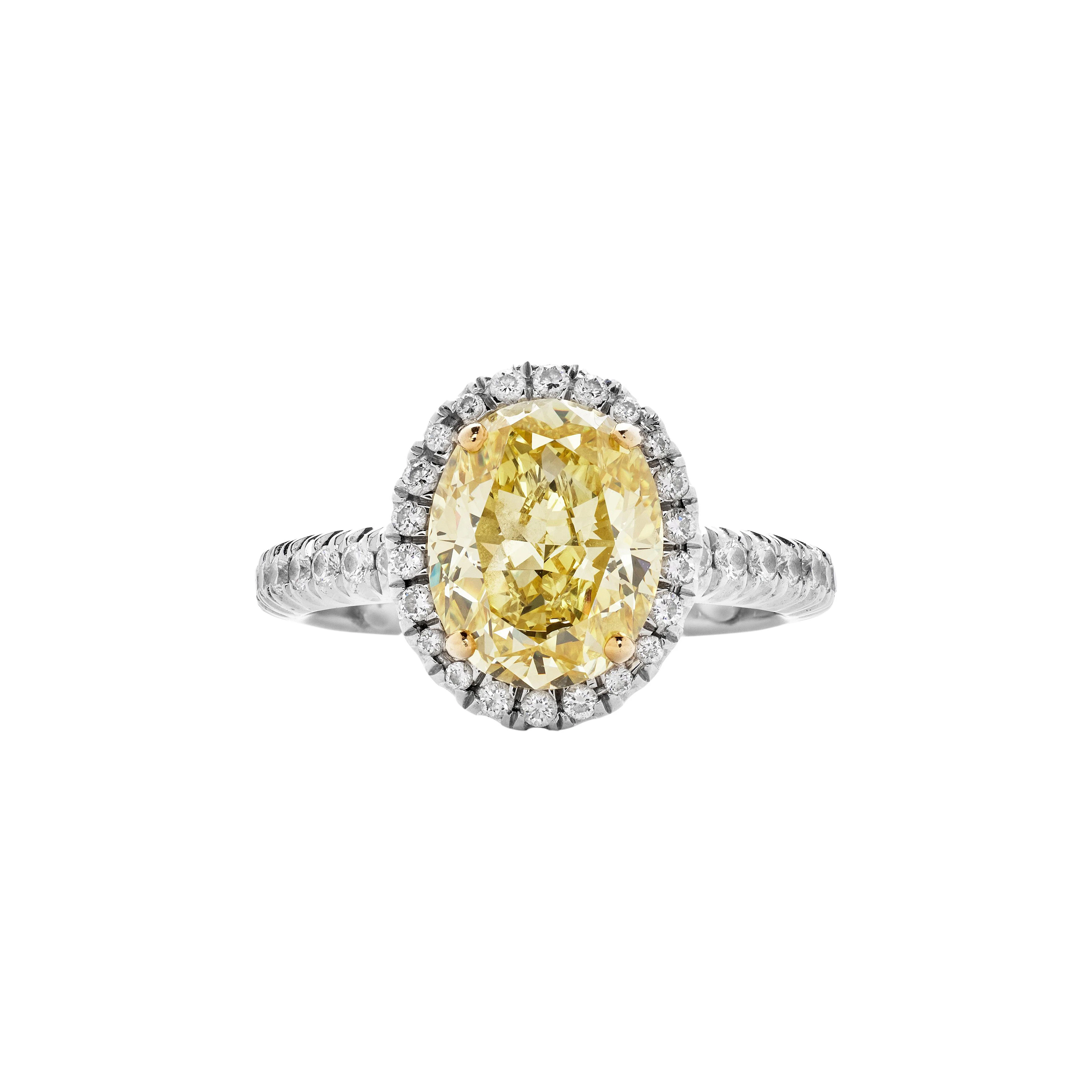 Platinum, Gold, 2.03ct Oval Cut Fancy Intense Yellow Diamond and Diamond