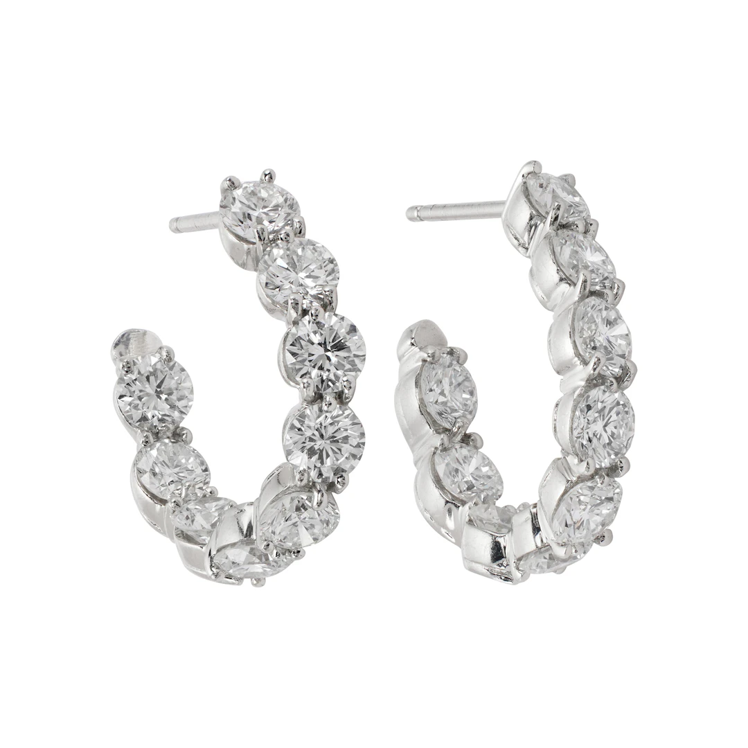 Platinum and 4.50ctw Inside-Out Round Brilliant Cut Diamond Hoop Earrings