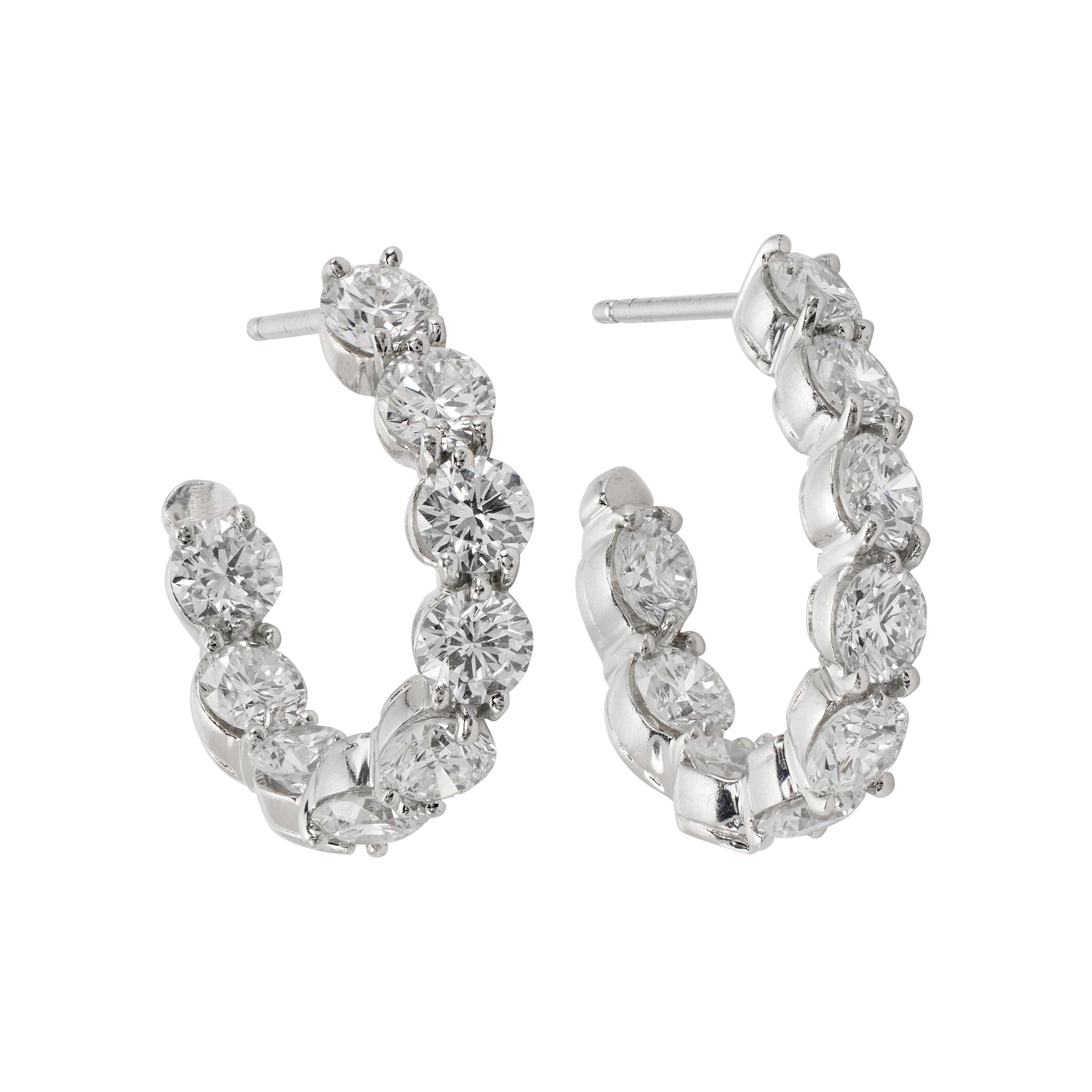 Platinum and 4.50ctw Inside-Out Round Brilliant Cut Diamond Hoop Earrings