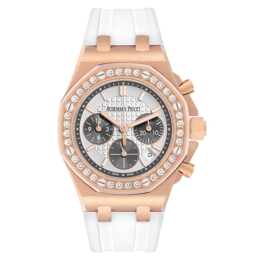 Royal Oak Offshore (Reference 26231OR). A 37mm rose gold diamond-set