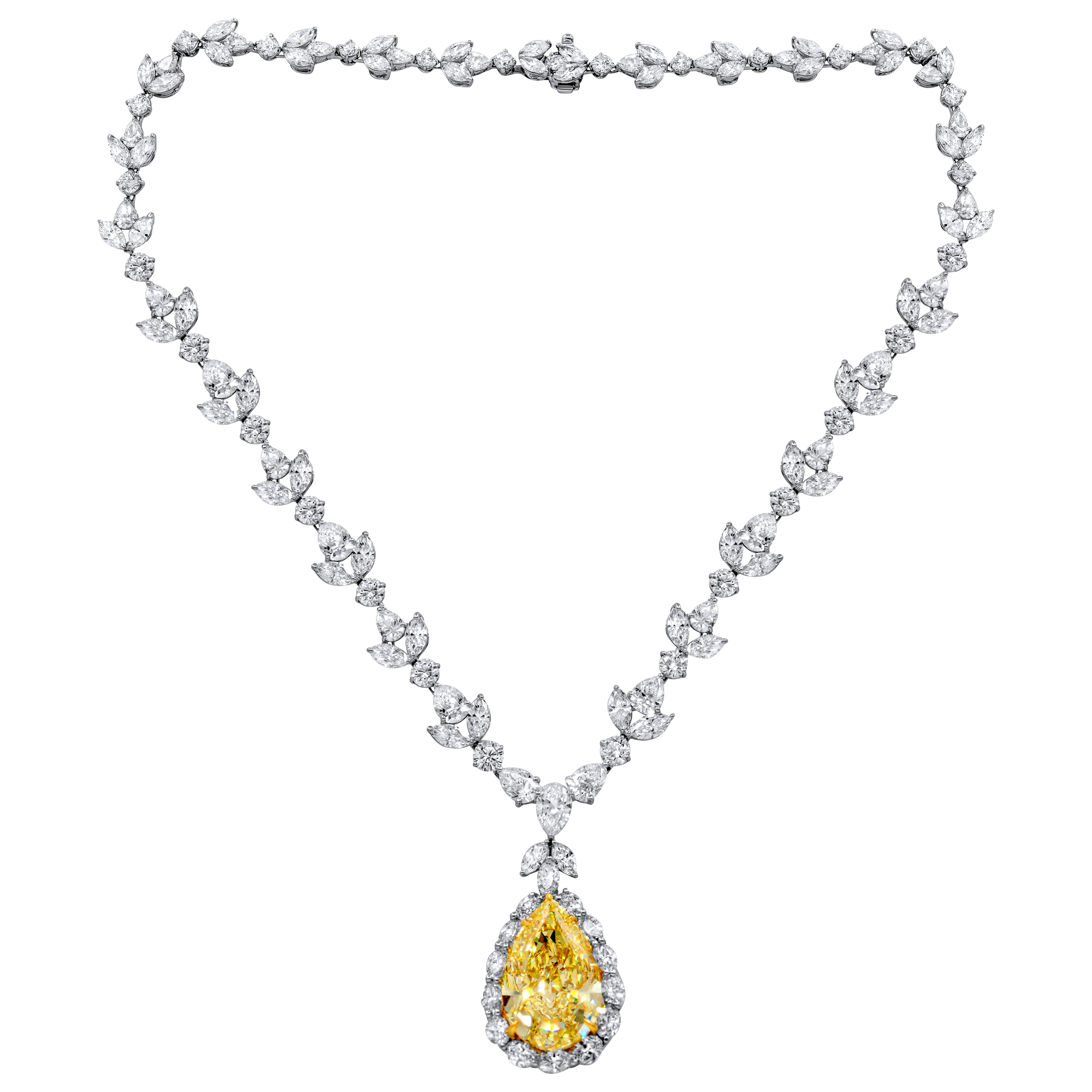 Platinum, 35.31ct Pear Shape Fancy Intense Yellow Diamond and Diamond