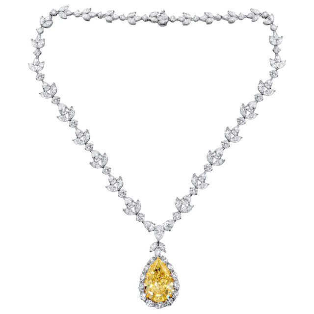 Platinum, 35.31ct Pear Shape Fancy Intense Yellow Diamond and Diamond